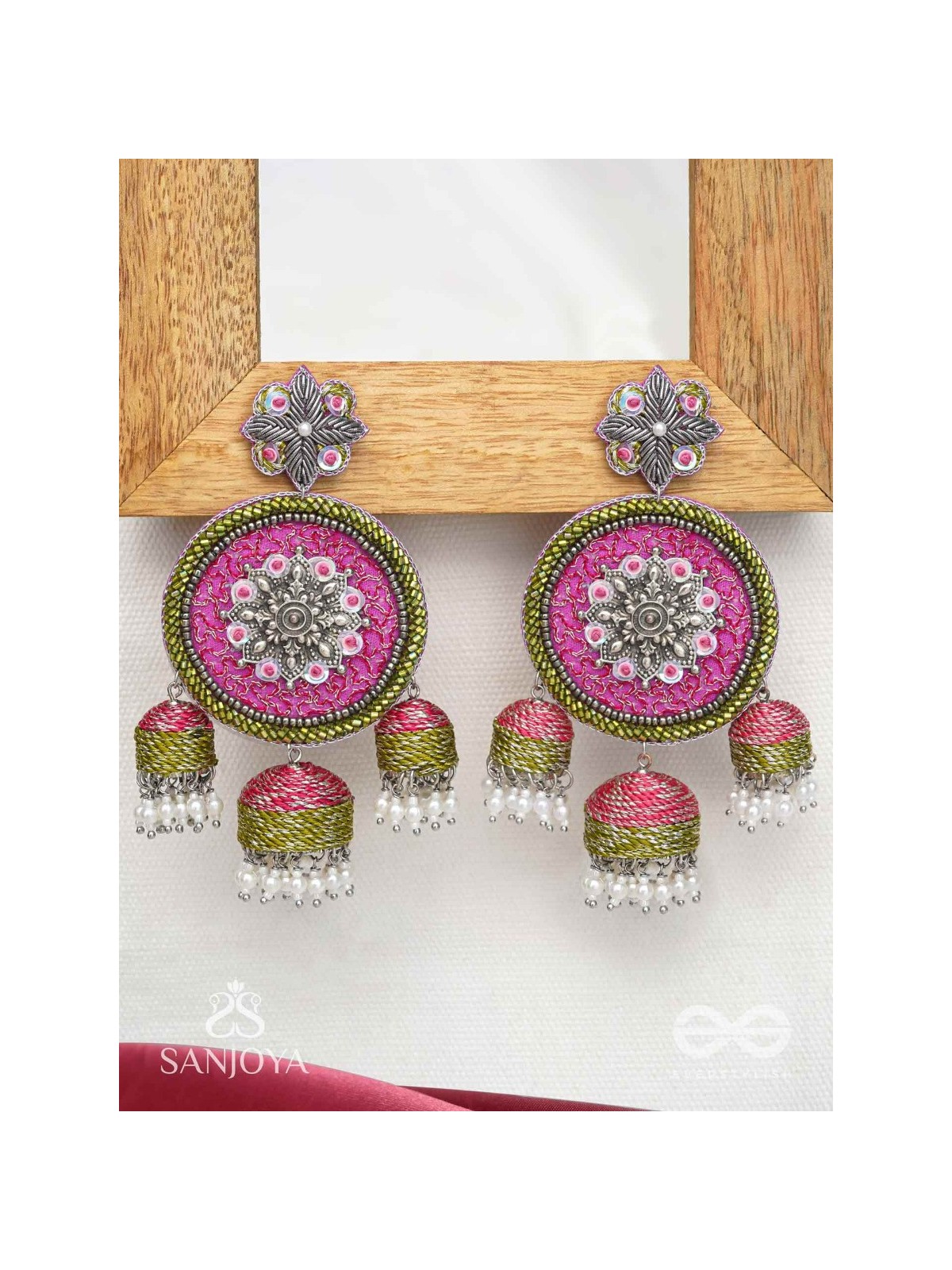 Arakta - Botanical Bliss - Beads Hand Embroidered Oxidised Earrings