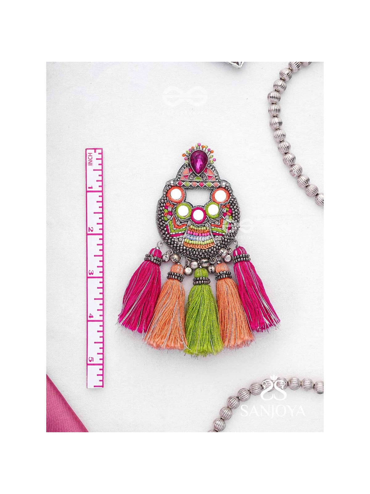 Ksipra - Shades Of Spring - Beads, Mirror And Sequins Hand Embroidered Oxidised Earrings