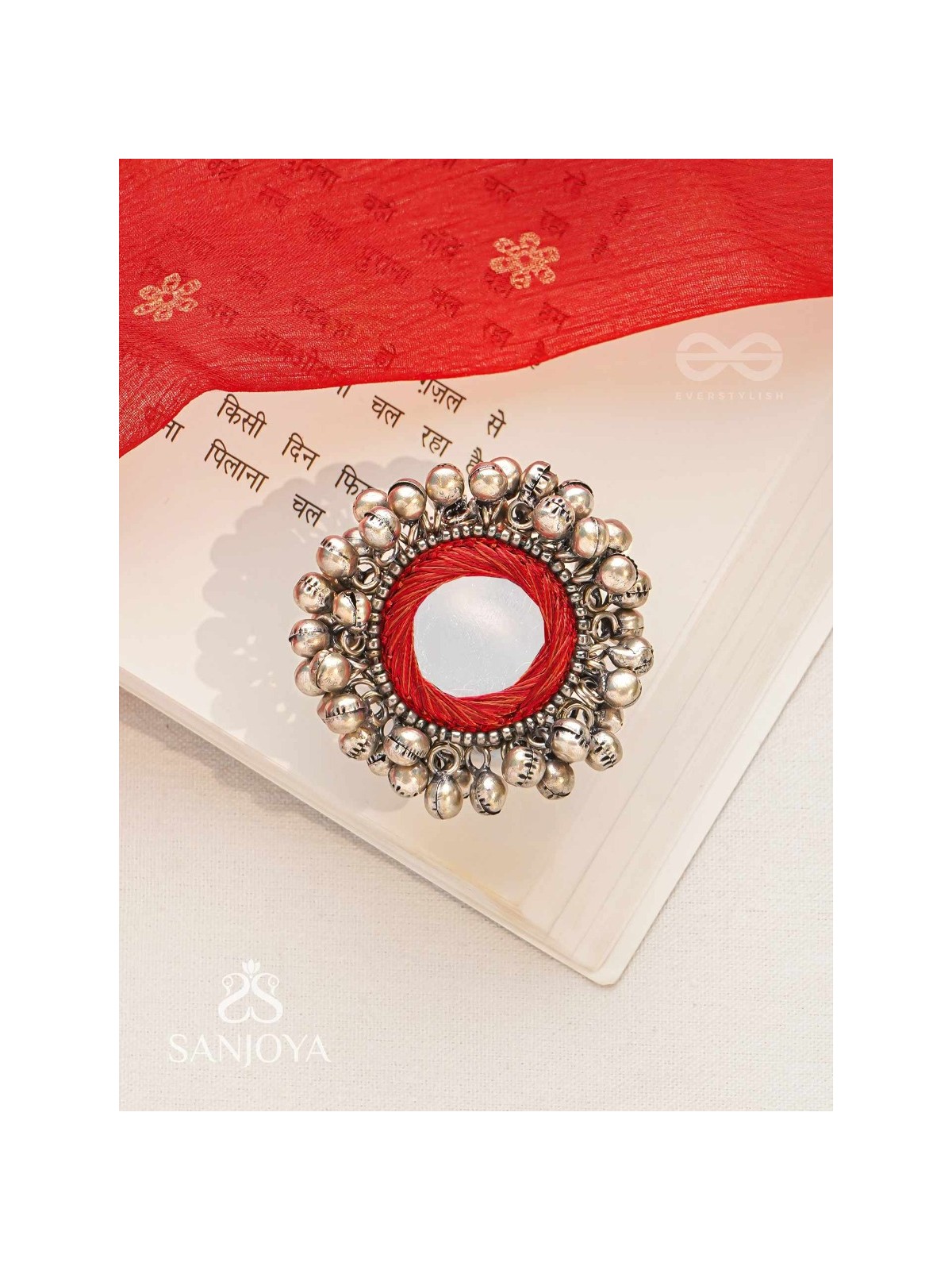 Ankara - The Tinkling Melodies - Beads And Mirror Hand Embroidered Oxidised Ring