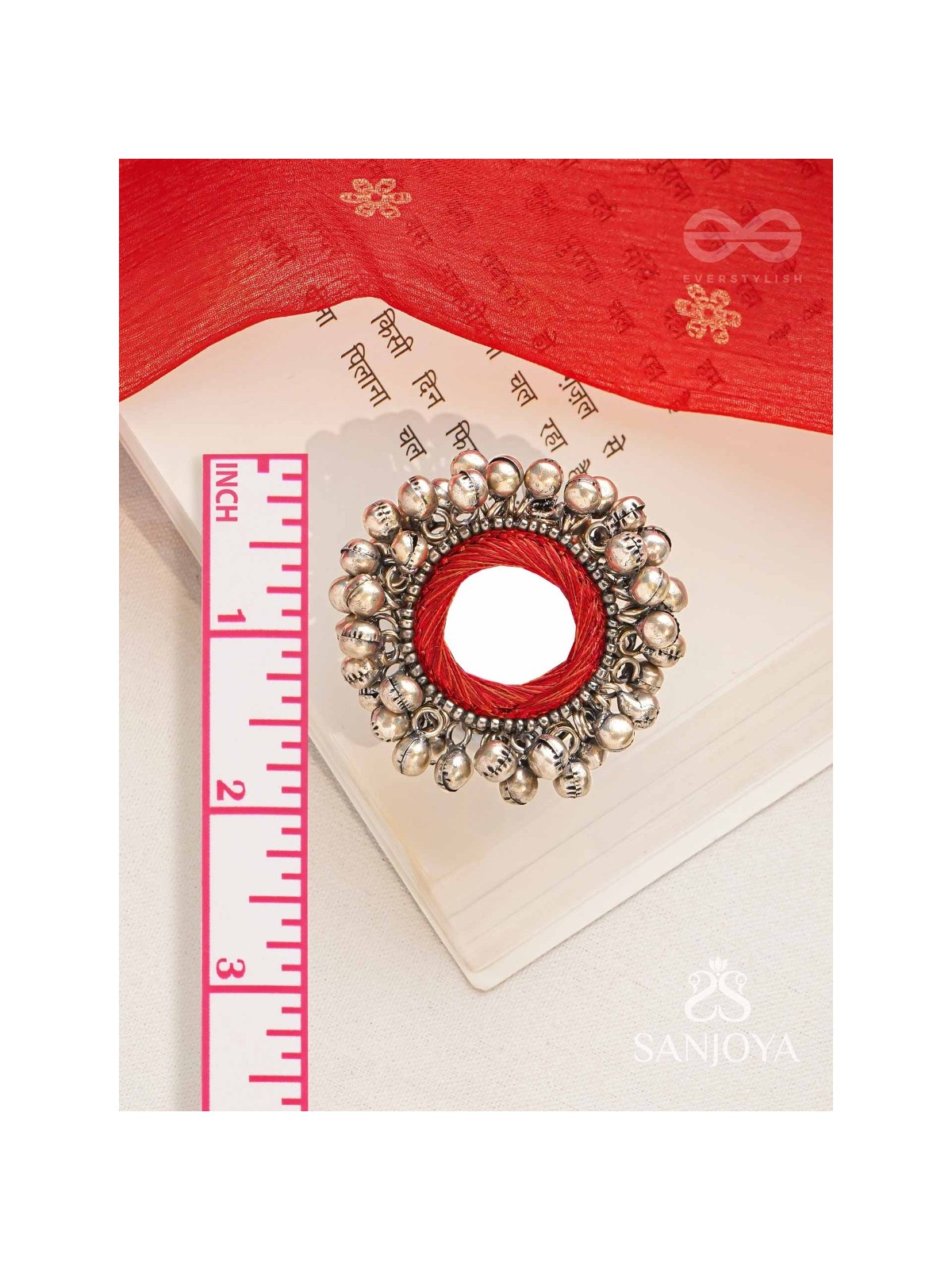 Ankara - The Tinkling Melodies - Beads And Mirror Hand Embroidered Oxidised Ring