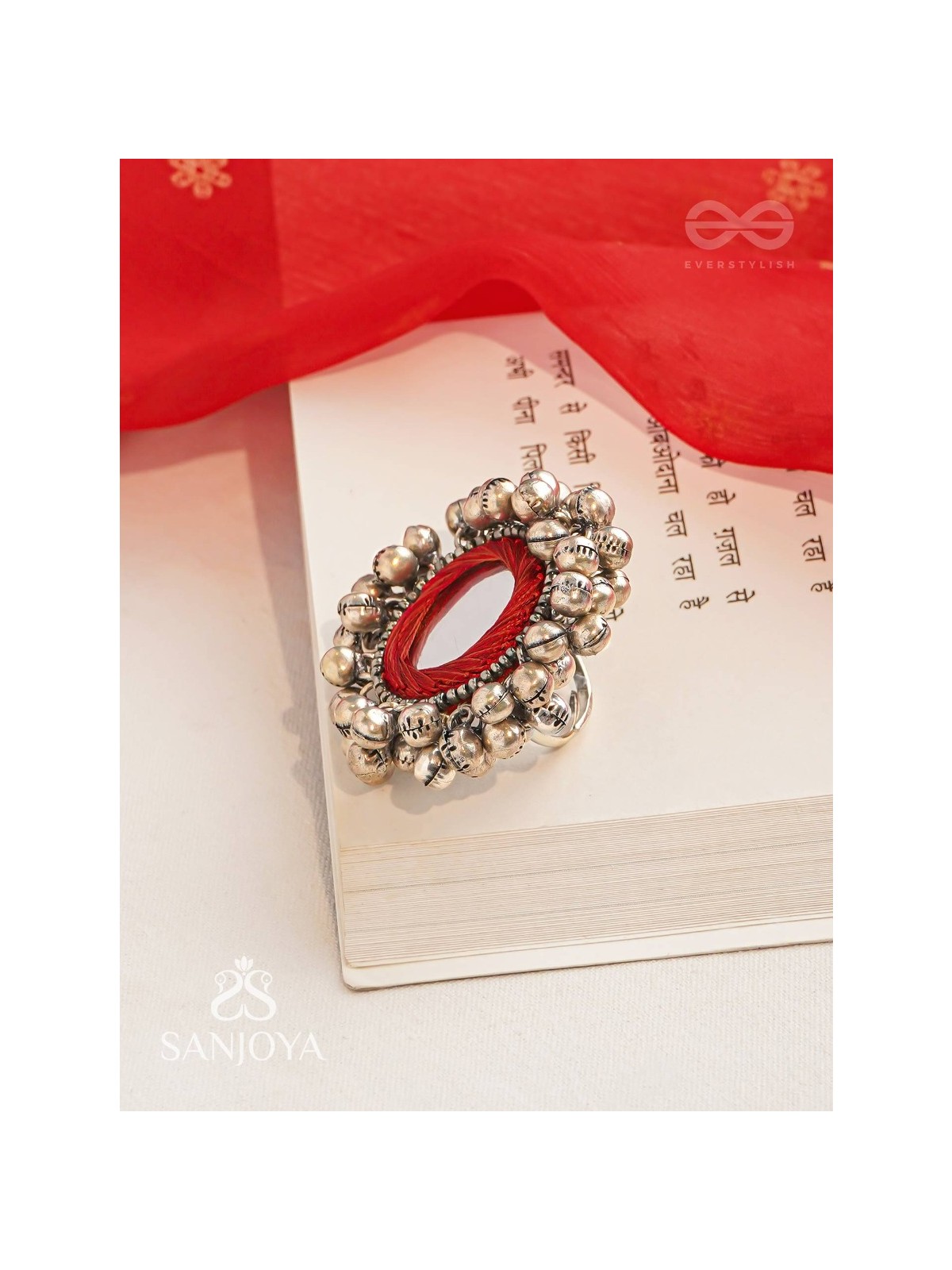 Ankara - The Tinkling Melodies - Beads And Mirror Hand Embroidered Oxidised Ring