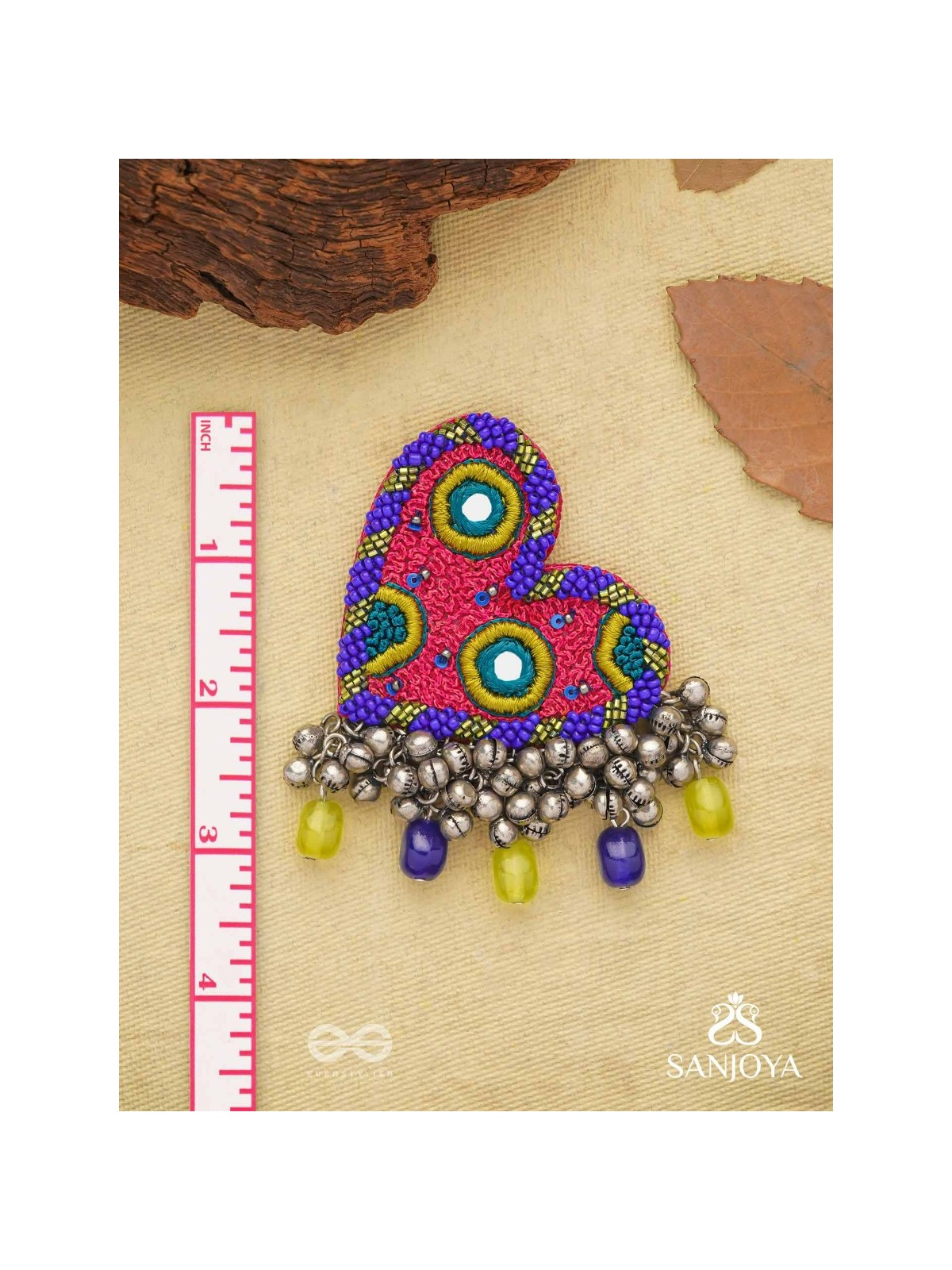 Hrdayanuga - Sound Of The Heart - Beads, Mirror And Glass Drops Hand Embroidered Oxidised Earrings