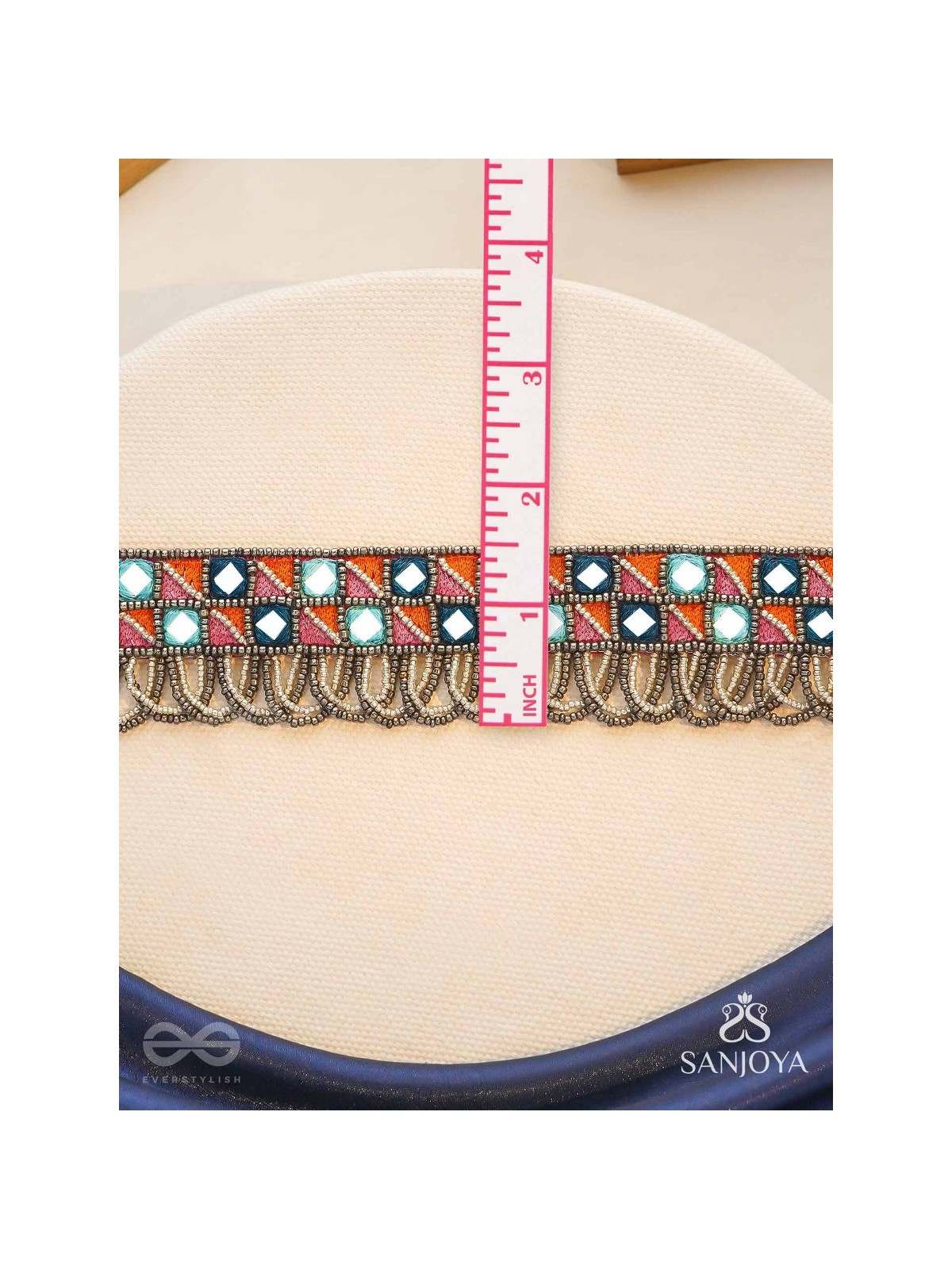 Dyupatha - The Sky Horizon - Mirror And Beads Hand Embroidered Oxidised Neckpiece