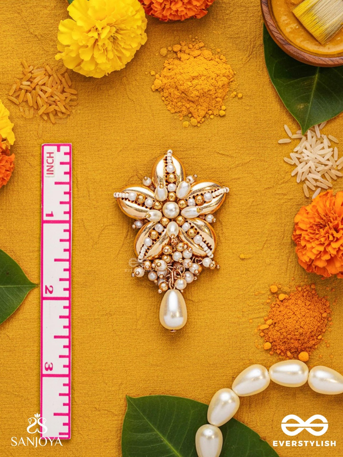 Kanaka - The Gleaming Blossoms - Beads, Shells And Pearl Drops Hand Embroidered Earrings