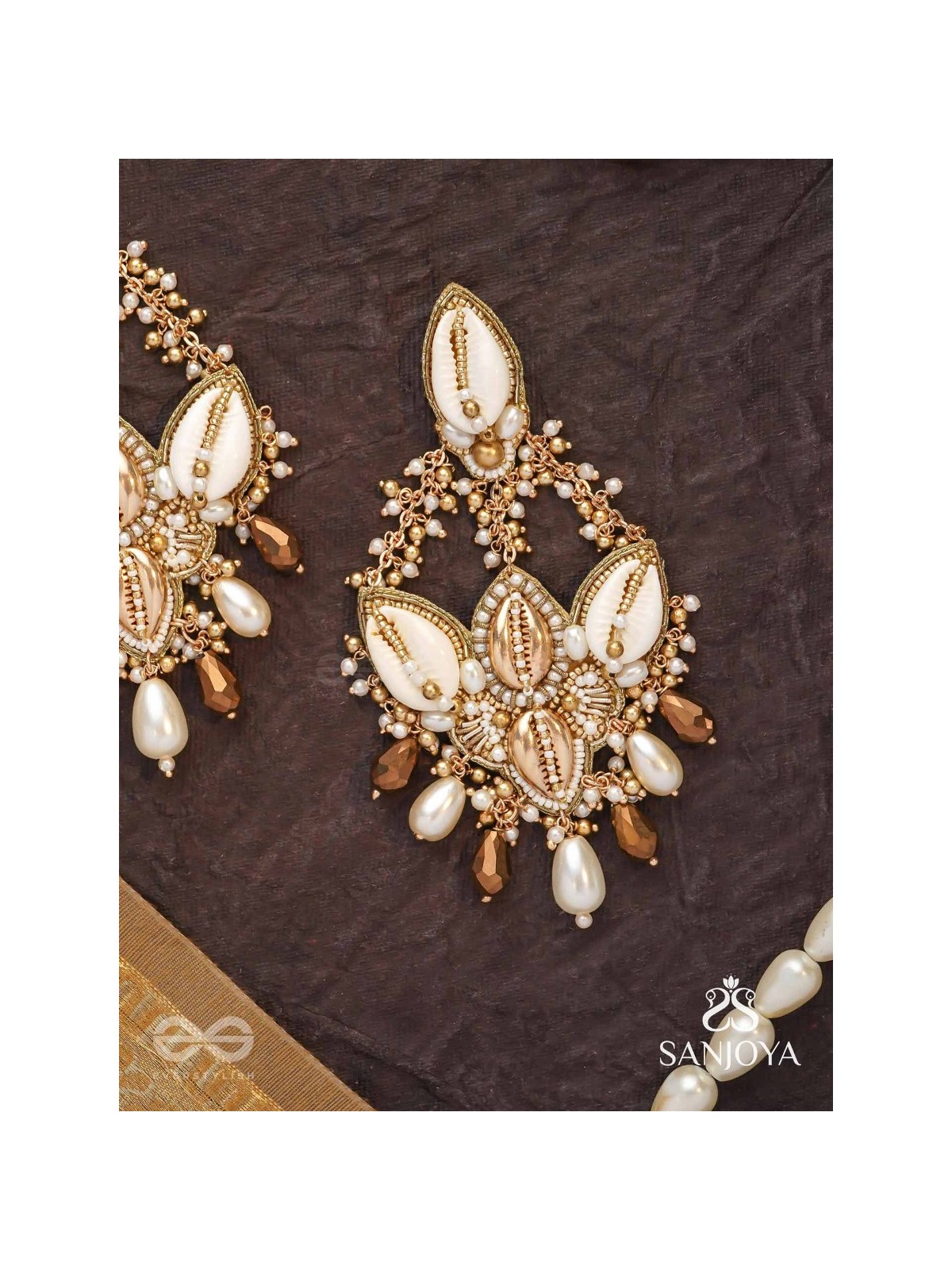 Kirmi - Shimmering Sparkles - Beads, Shells And Glass Drop Hand Embroidered Earrings