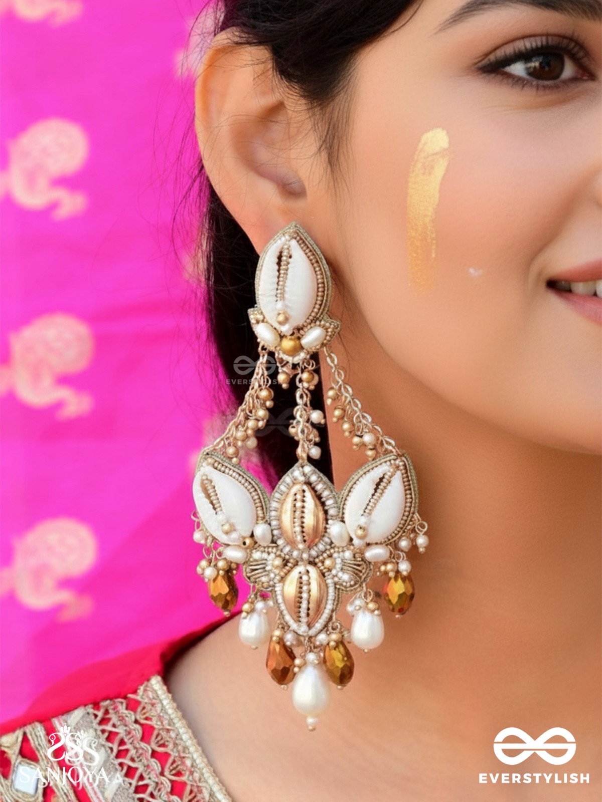 Kirmi - Shimmering Sparkles - Beads, Shells And Glass Drop Hand Embroidered Earrings