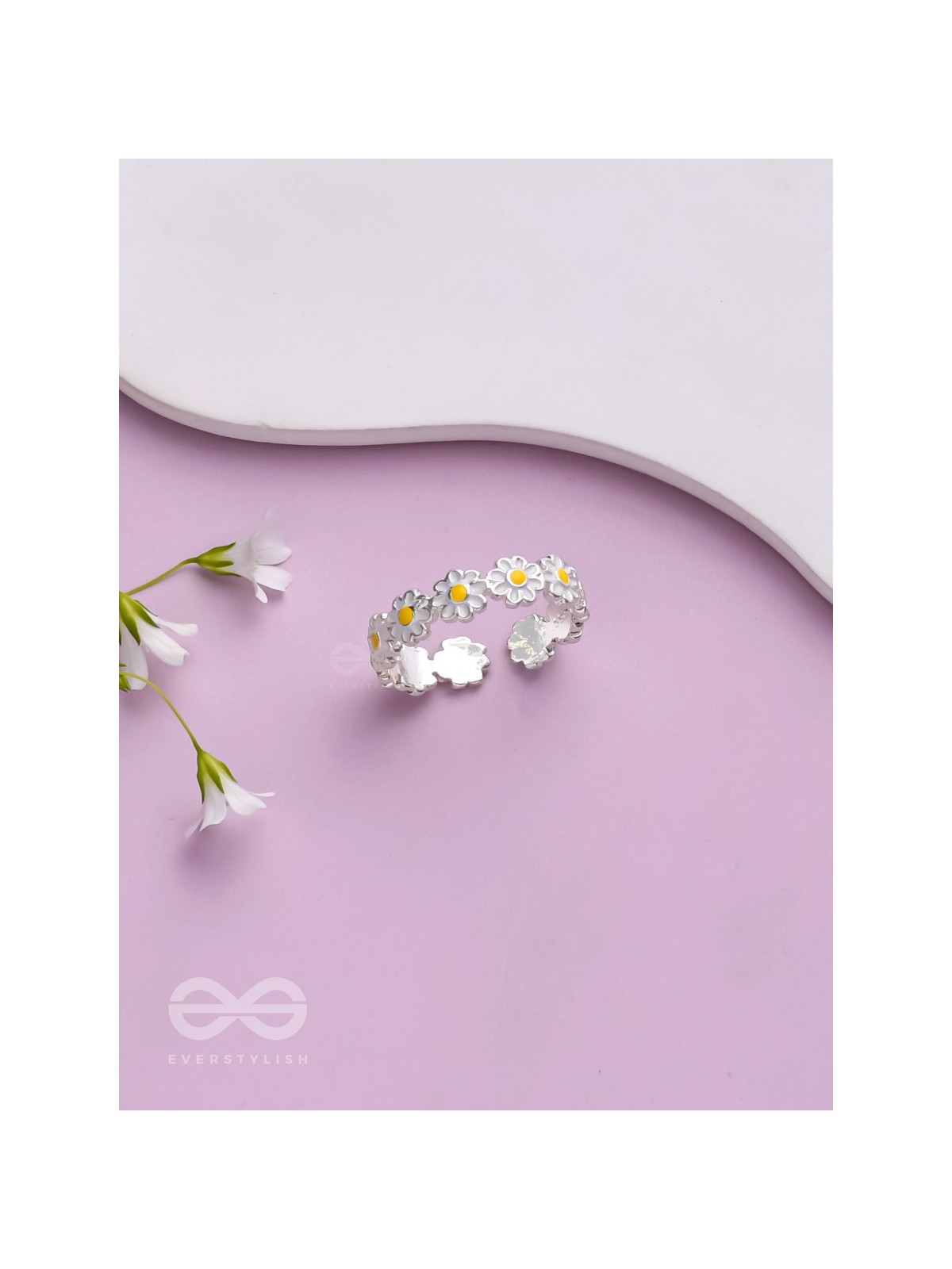 SUNSHINE DAISIES - SILVER RING (ADJUSTABLE)(Yellow)