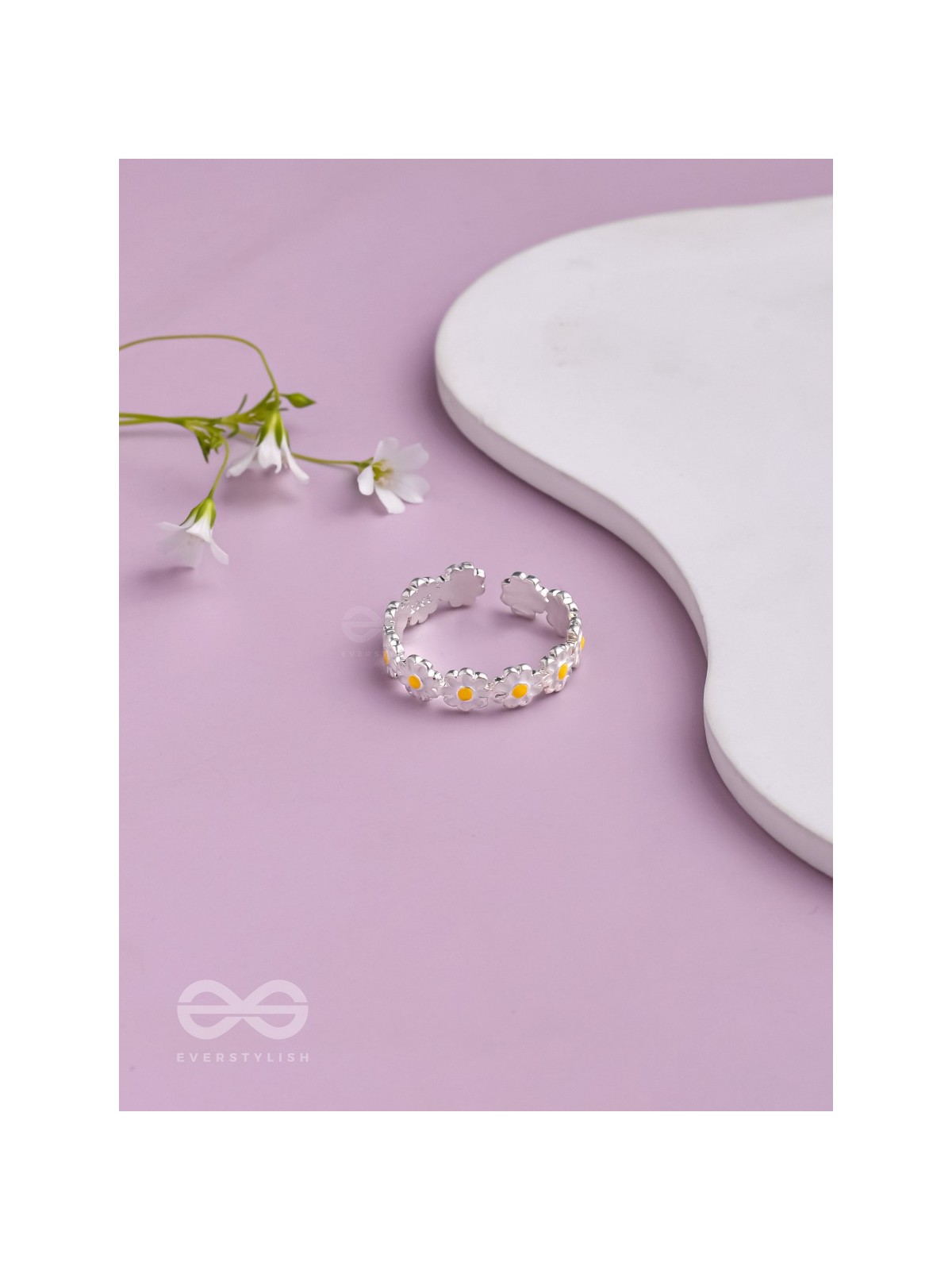 SUNSHINE DAISIES - SILVER RING (ADJUSTABLE)(Yellow)
