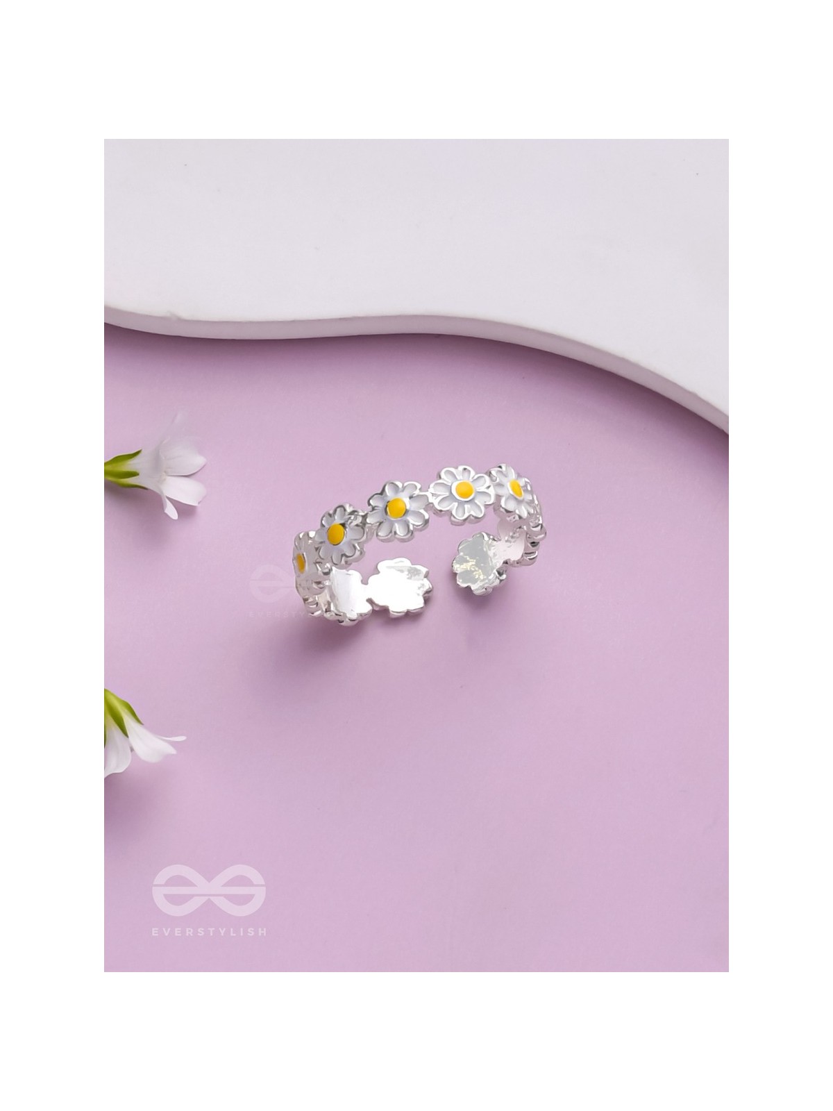 SUNSHINE DAISIES - SILVER RING (ADJUSTABLE)(Yellow)