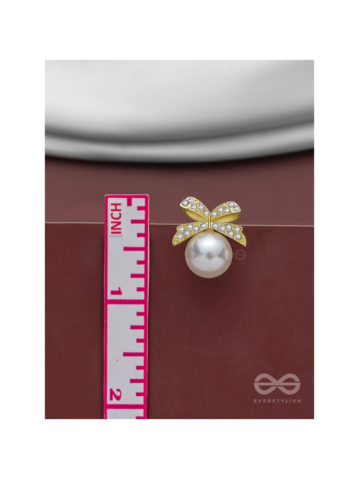 BOW-DAZZLE PEARLS - GOLDEN AND WHITE EMBELLISHED EARRINGS