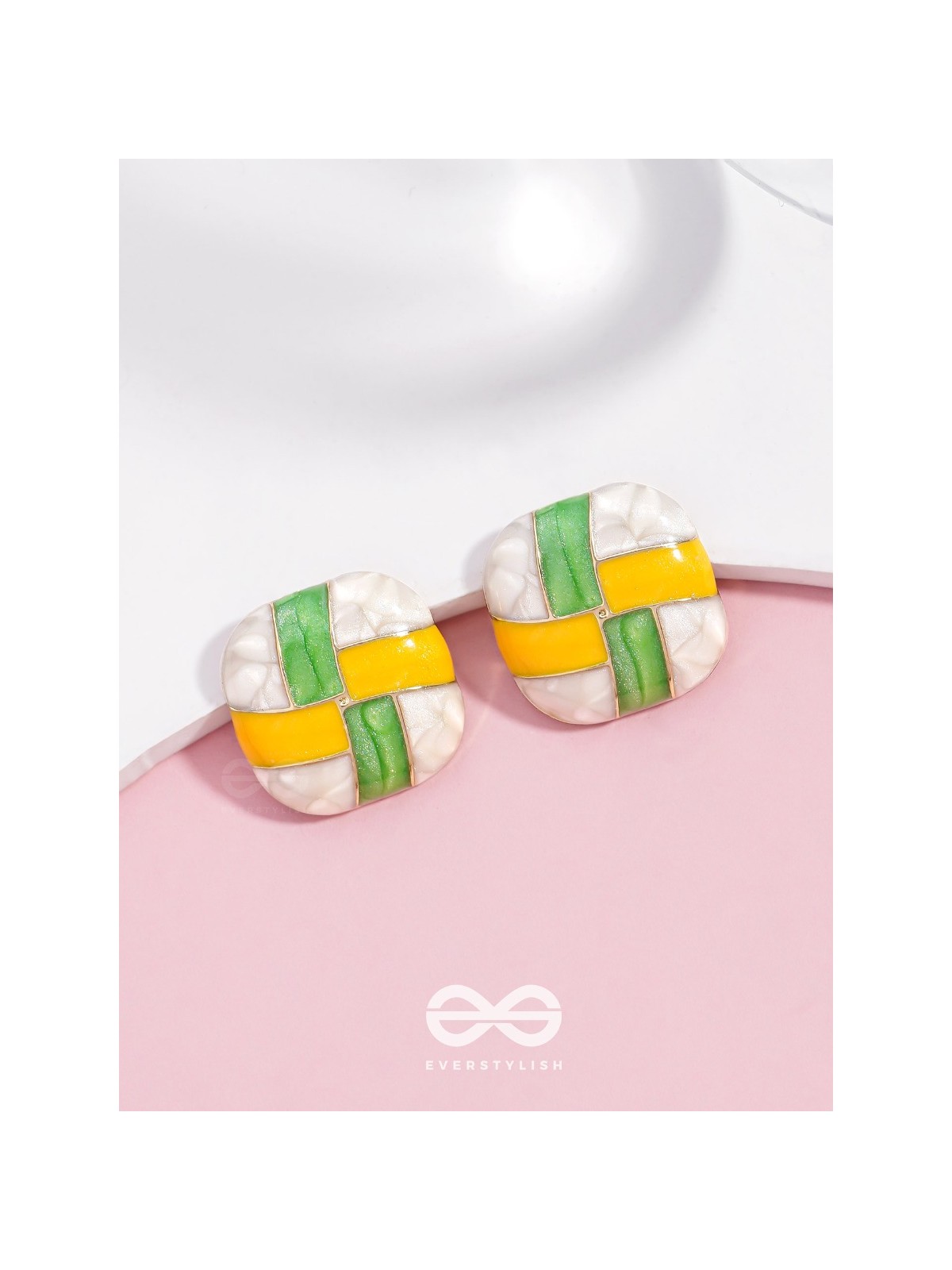 Geometric Puzzles - Enamelled Stud Earrings