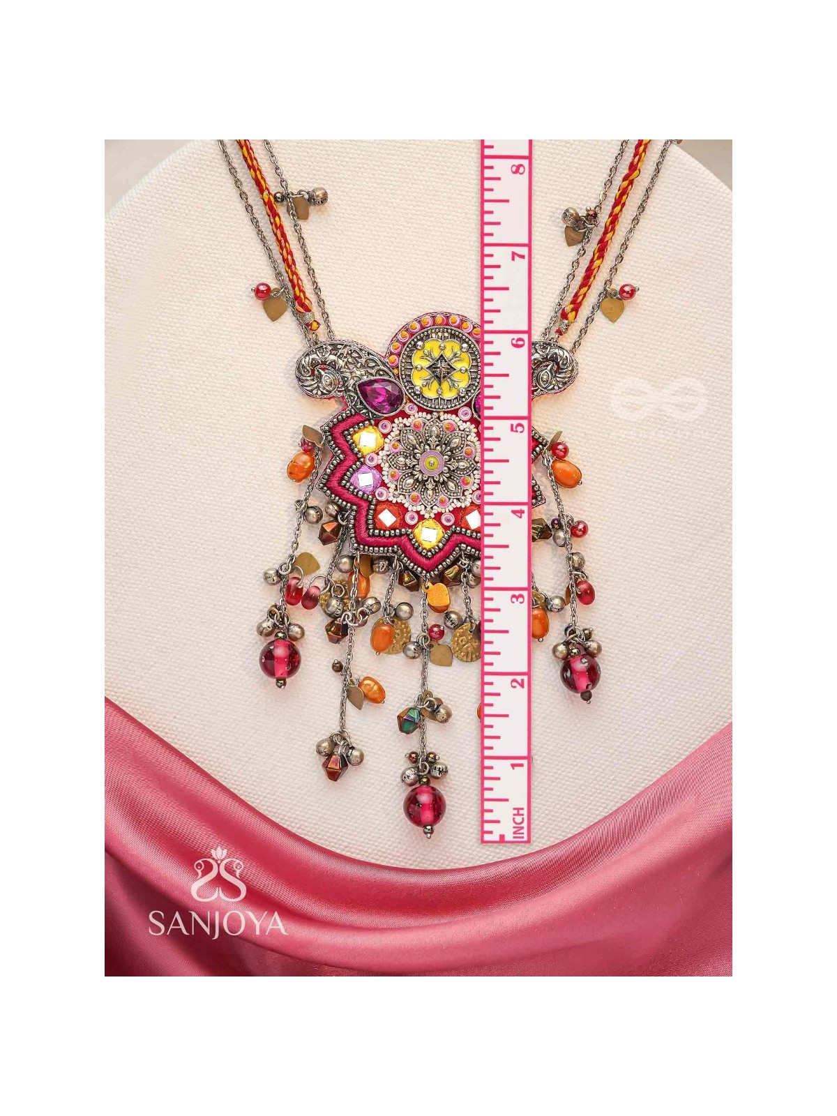 Ucchvasita - The Royal Bloom - Stones, Mirror And Beads Hand Embroidered Oxidized Neckpiece