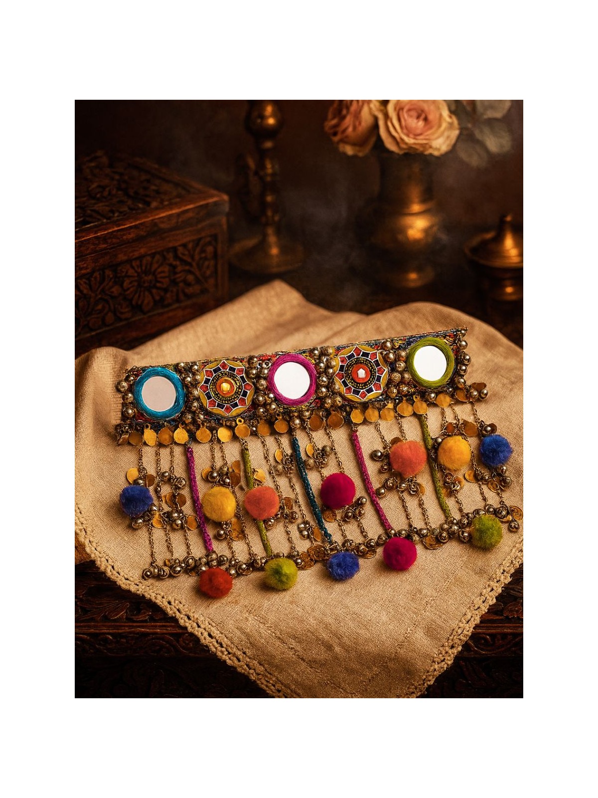 Varnaih - The Shades Of Life - Mirror, Beads And Coins Hand Embroidered Oxidised Neckpiece