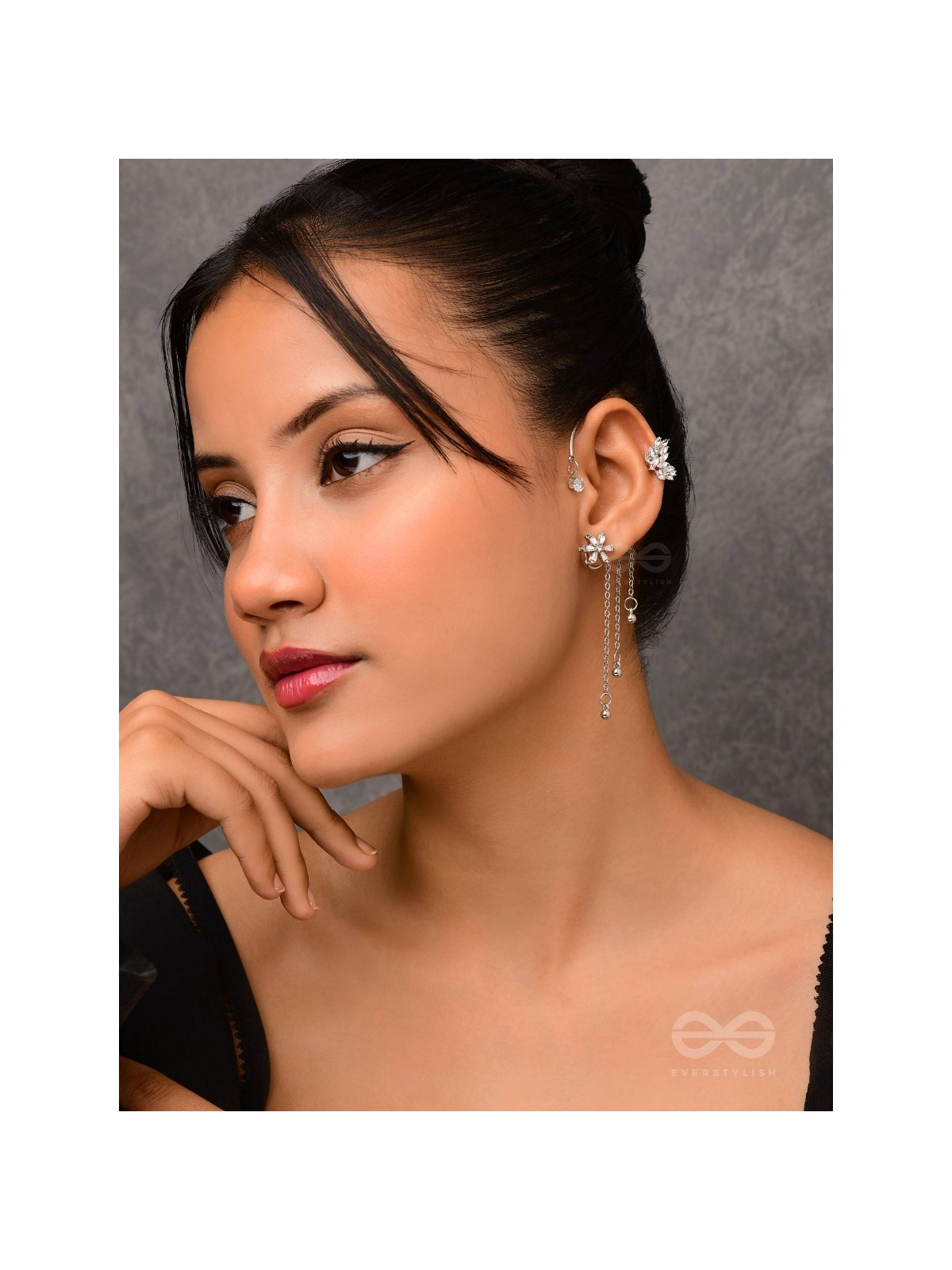 The Drizzling Stars - Silver Embellished Single Left Side Ear cuff (Non-Piercing)