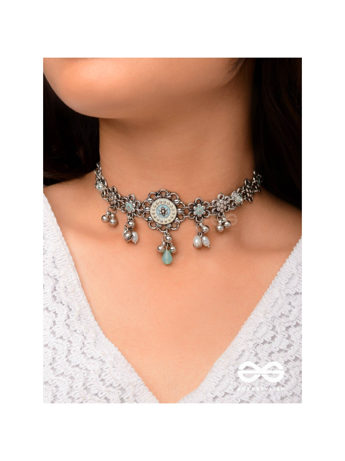 The Sky Bouquet- Enamelled Oxidised Neckpiece