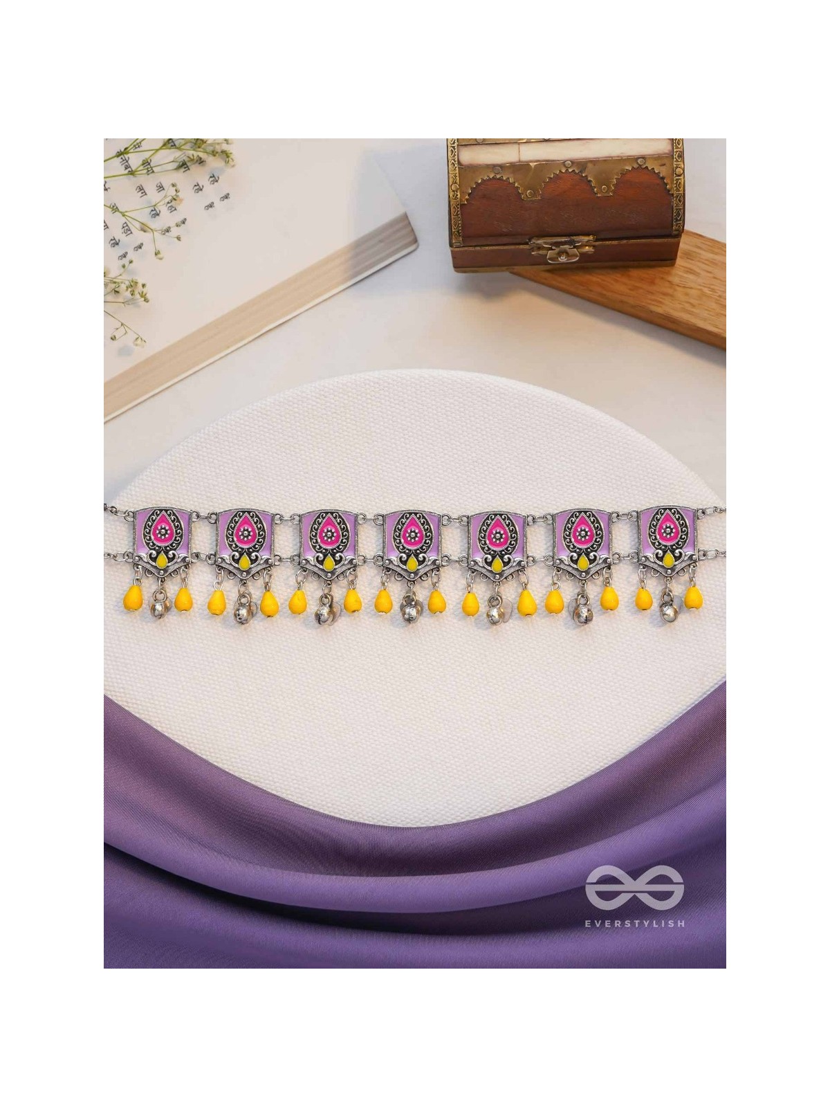 Blushing Marigold- Enamelled Oxidized Neckpiece