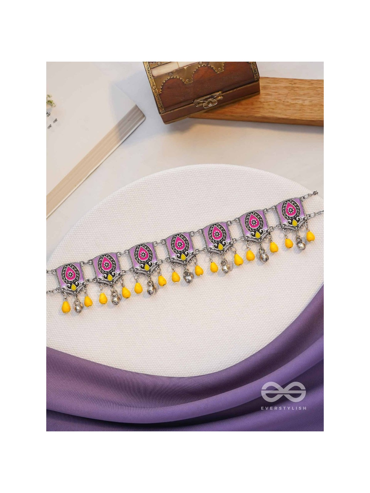 Blushing Marigold- Enamelled Oxidized Neckpiece