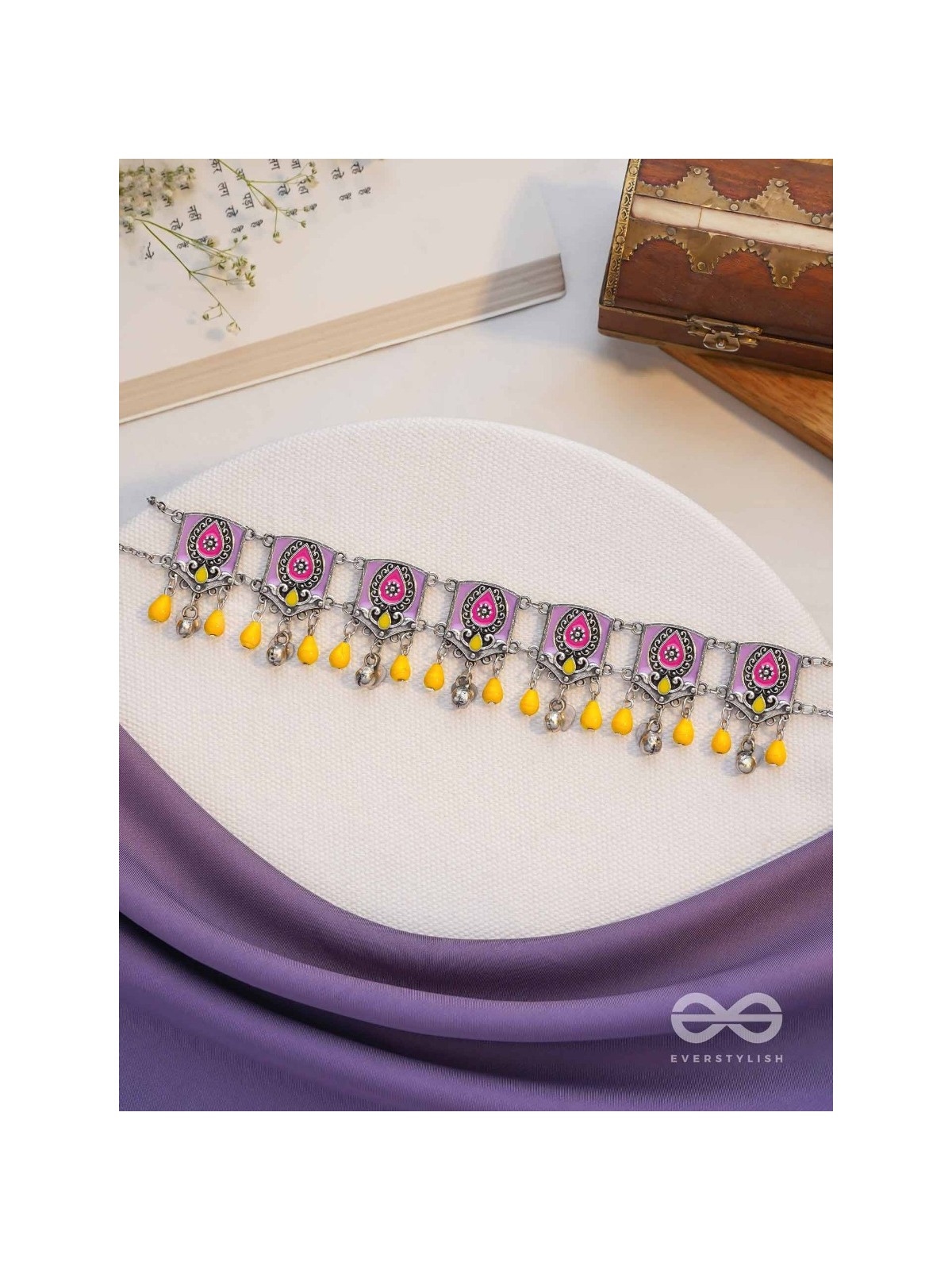 Blushing Marigold- Enamelled Oxidized Neckpiece