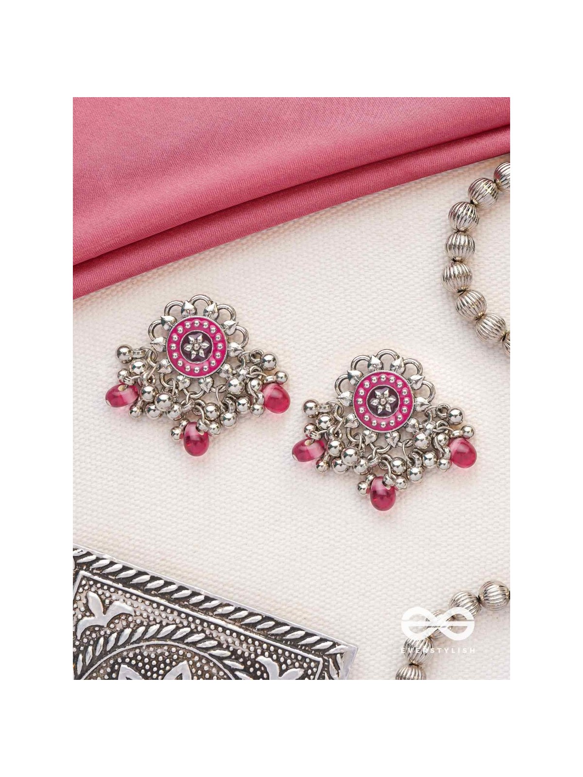 The Silver Talisman- Enamelled Oxidised Earrings