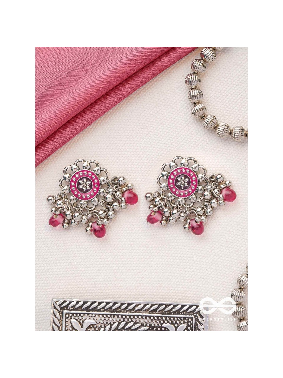 The Silver Talisman- Enamelled Oxidised Earrings