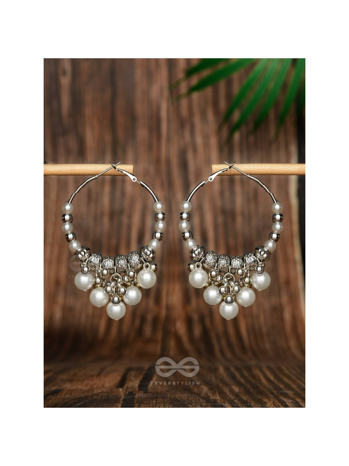 Stardust Pearl - Oxidized Pearl Hoop Earrings