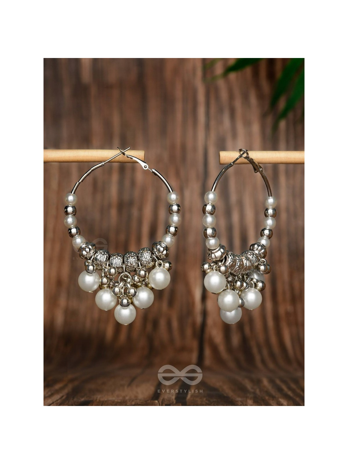 Stardust Pearl - Oxidized Pearl Hoop Earrings