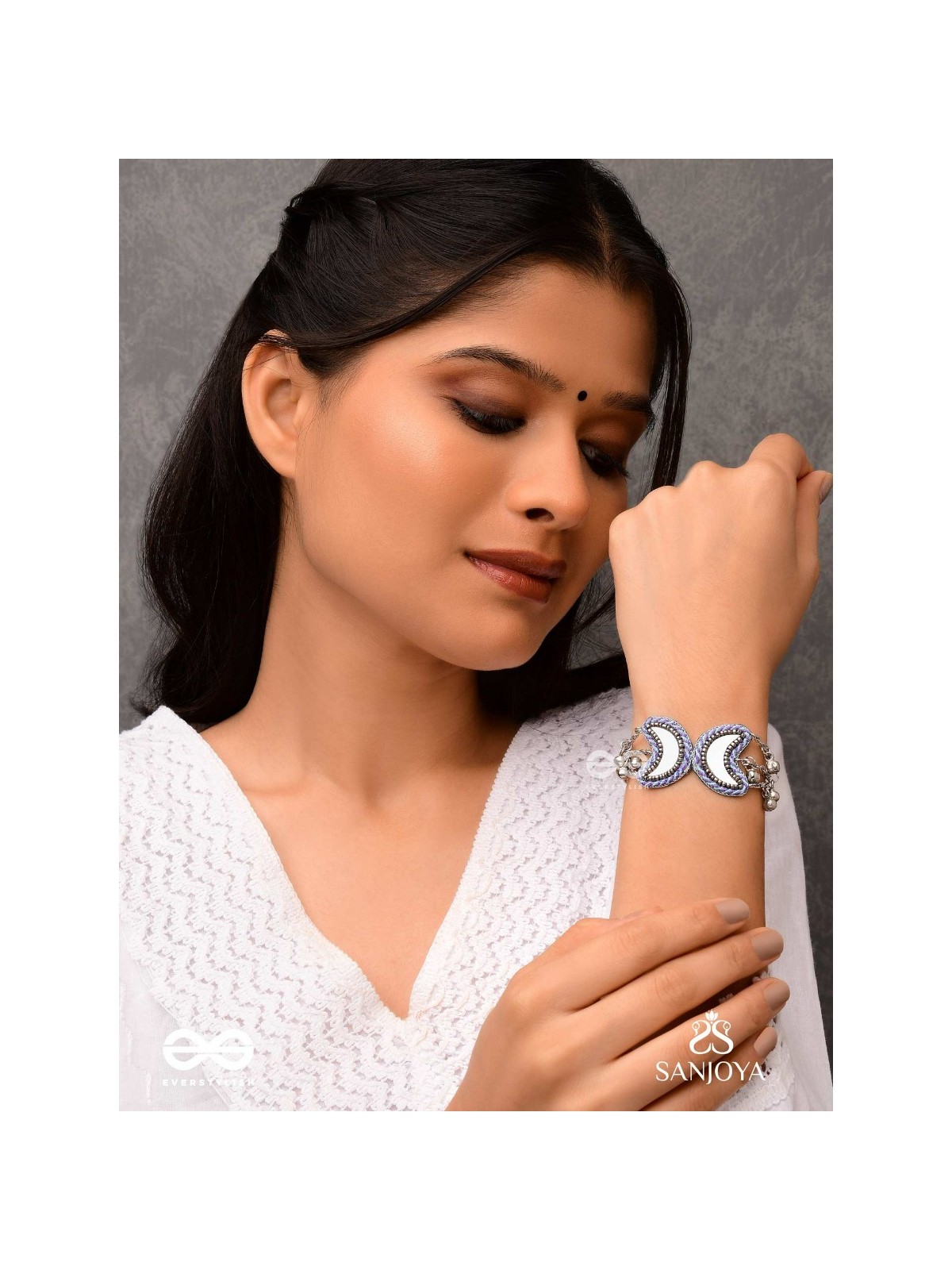 Chandrasalokya - The Lunar Twins - Mirrors, Resham And Beads Hand Embroidered Oxidised Bracelet