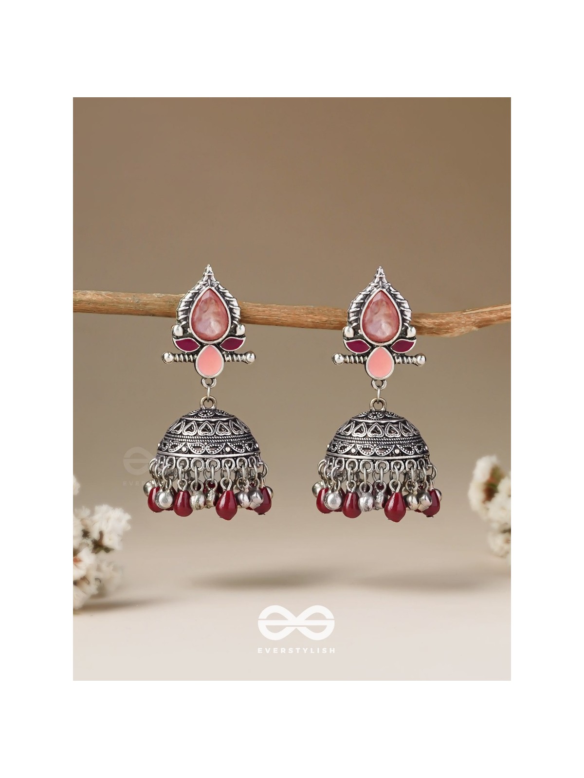 The Shades of Love - Enamelled Oxidised Jhumka Earrings