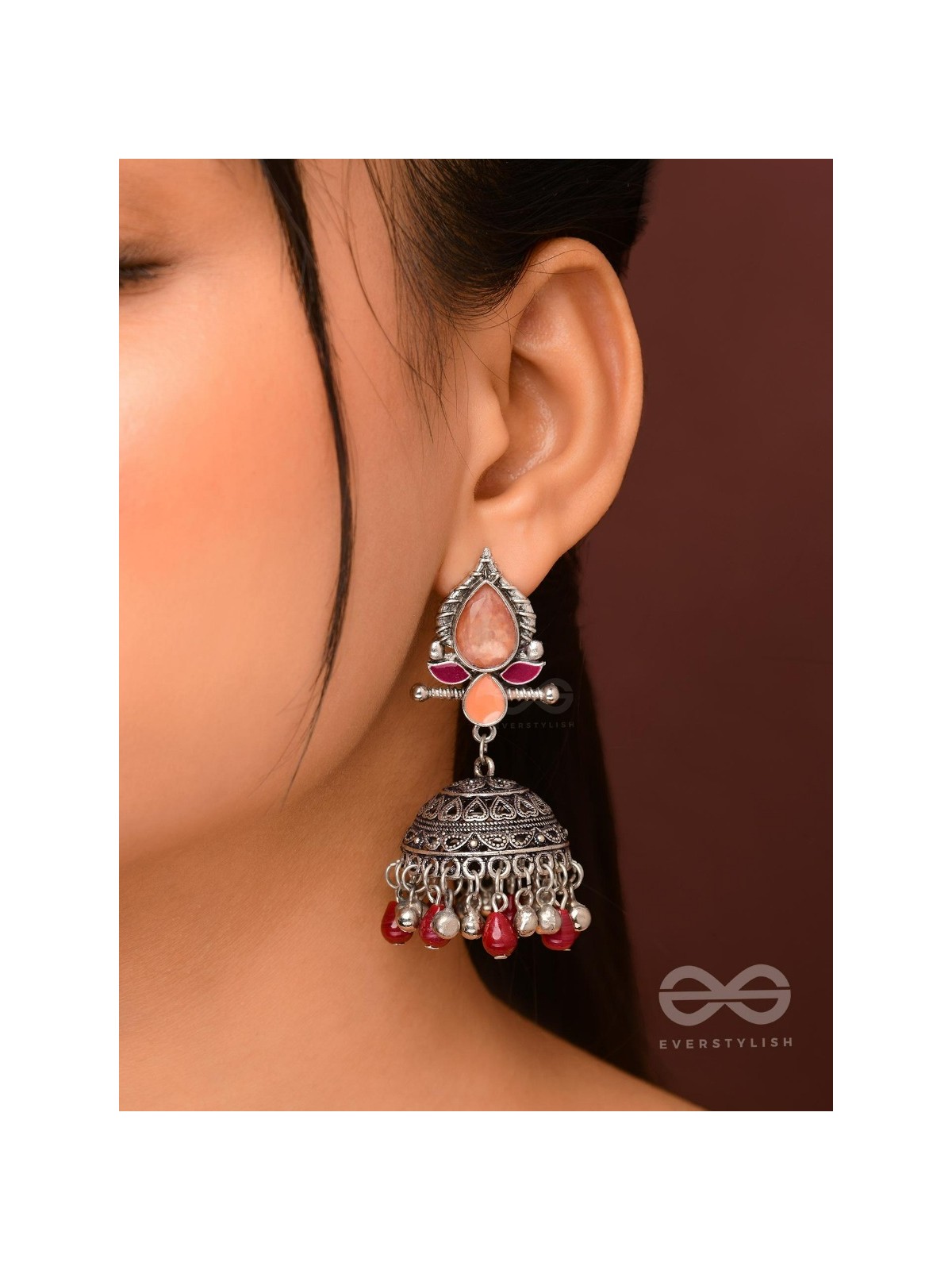 The Shades of Love - Enamelled Oxidised Jhumka Earrings
