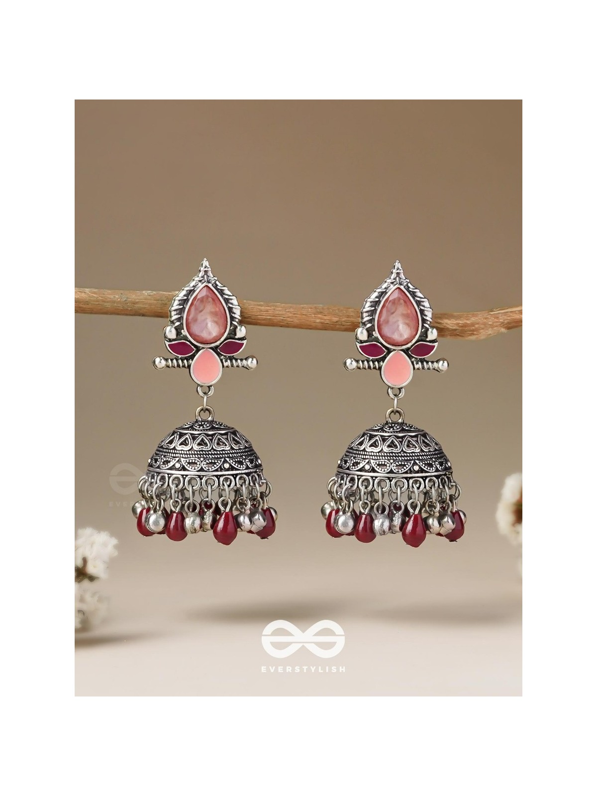 The Shades of Love - Enamelled Oxidised Jhumka Earrings
