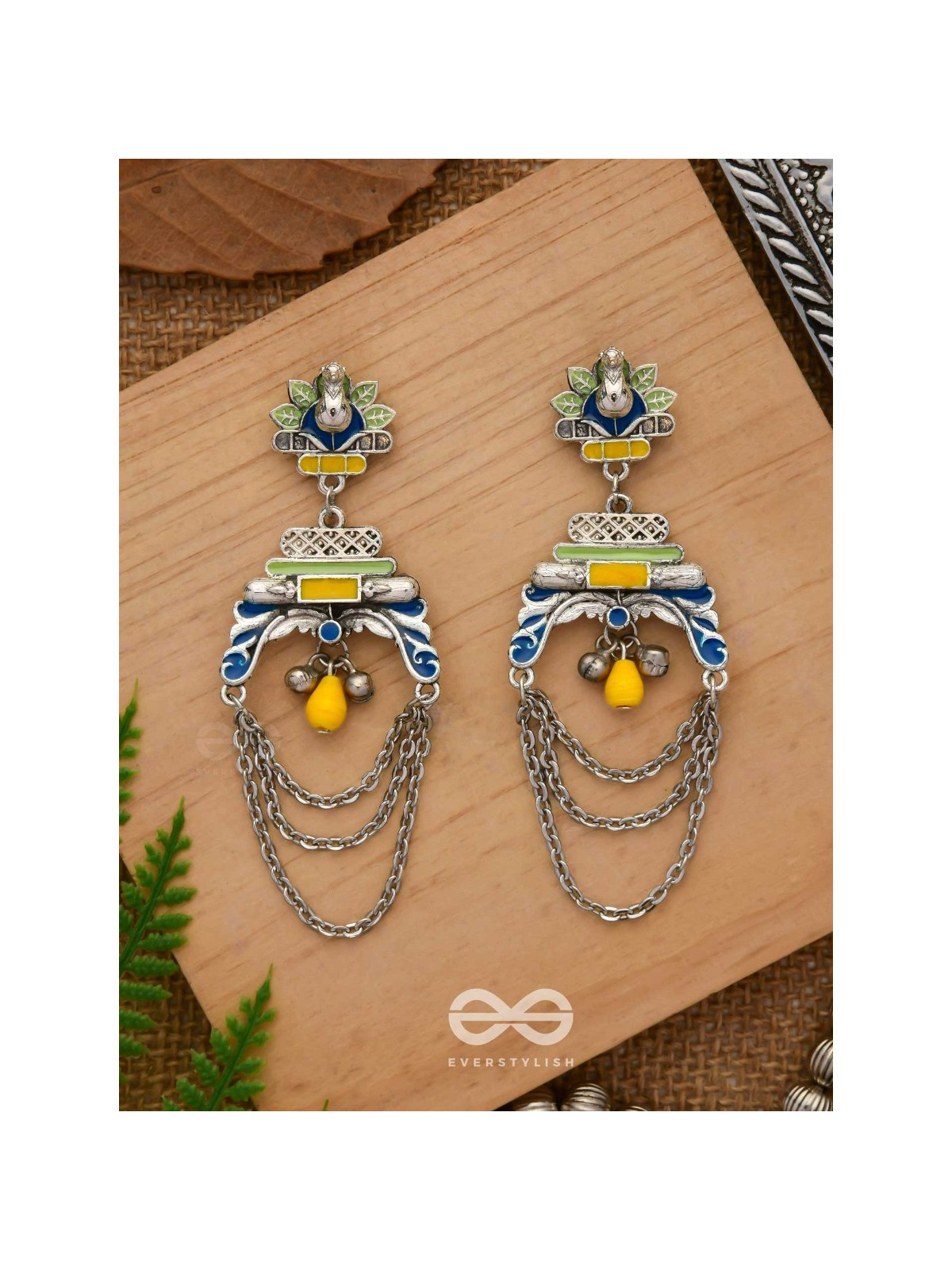 The Peacock Pride - Enamelled Oxidised Earrings