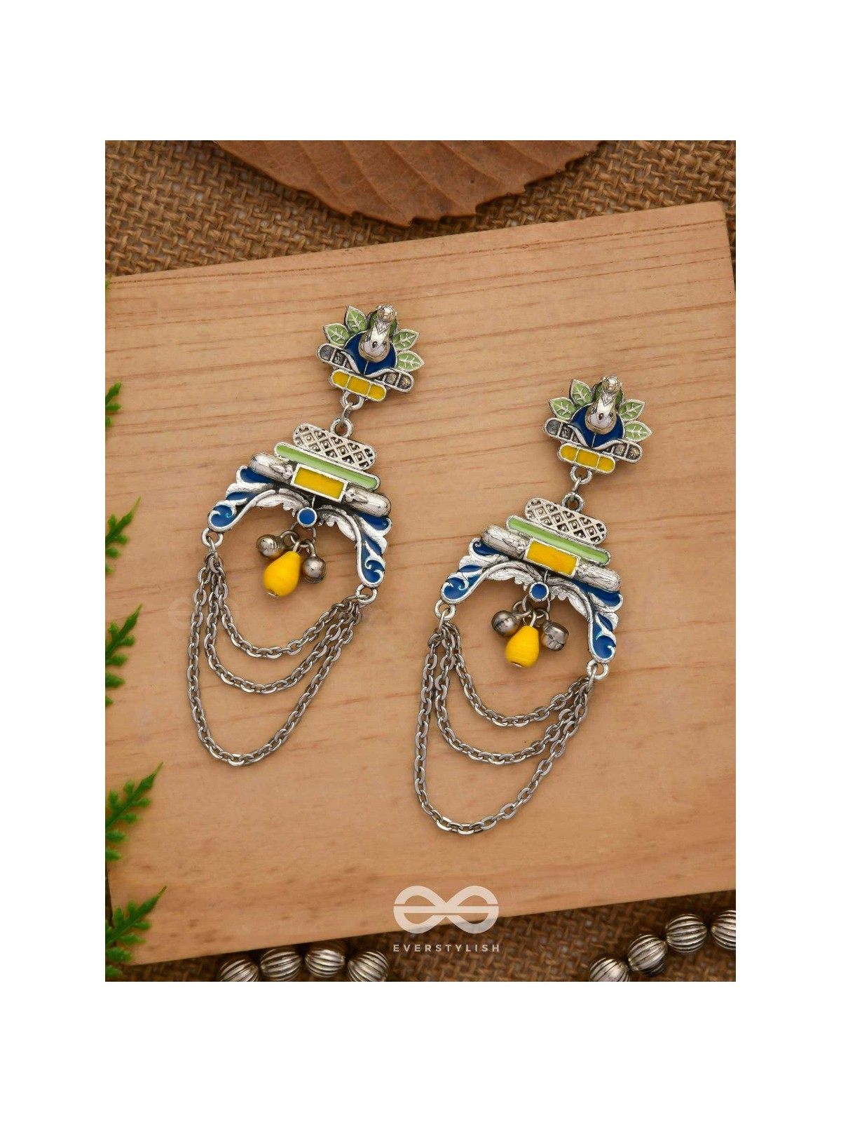 The Peacock Pride - Enamelled Oxidised Earrings