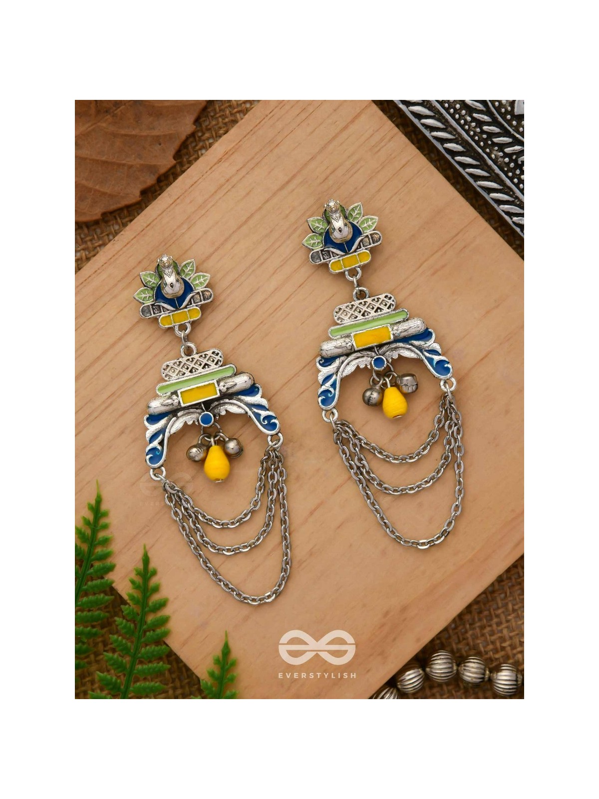 The Peacock Pride - Enamelled Oxidised Earrings