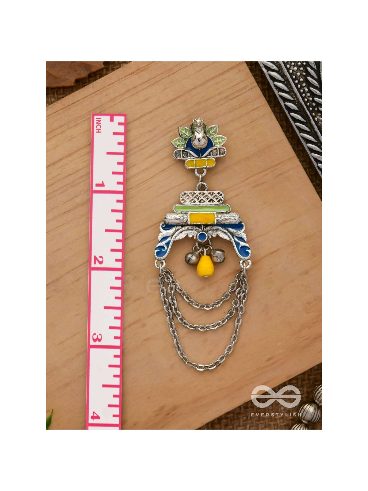 The Peacock Pride - Enamelled Oxidised Earrings
