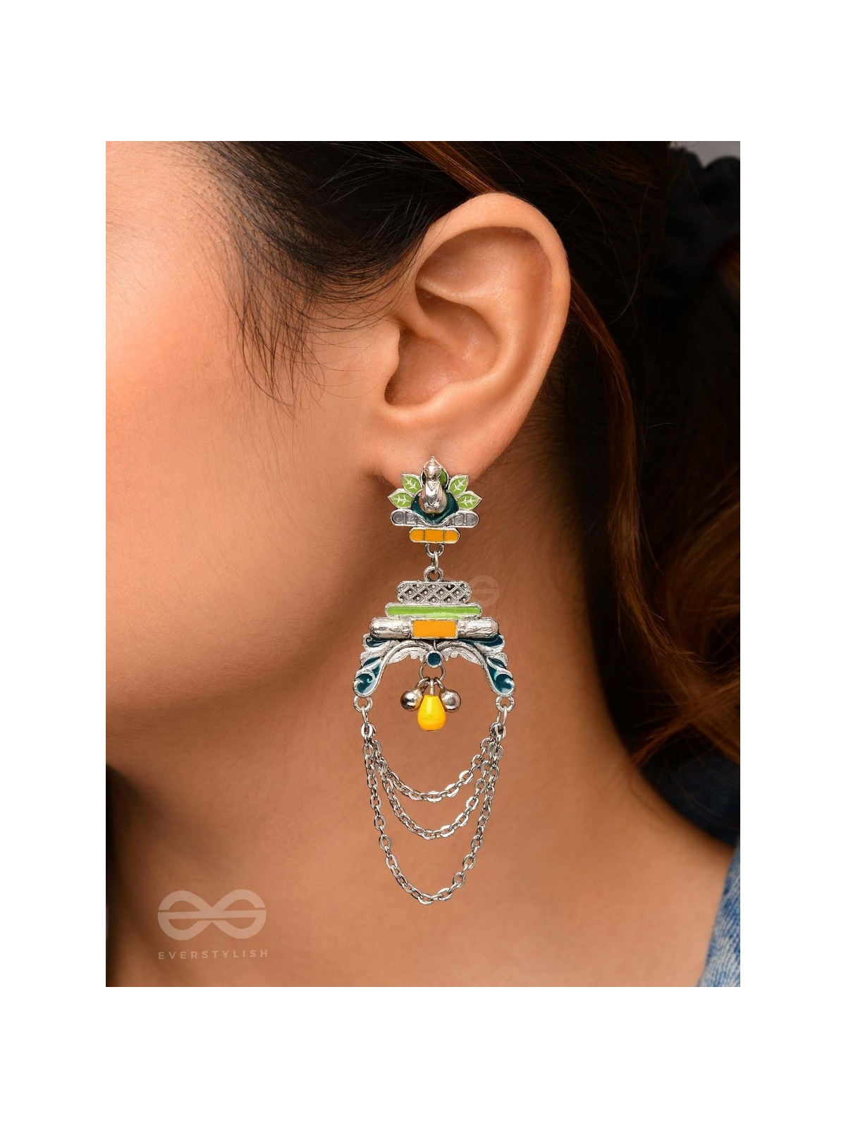 The Peacock Pride - Enamelled Oxidised Earrings