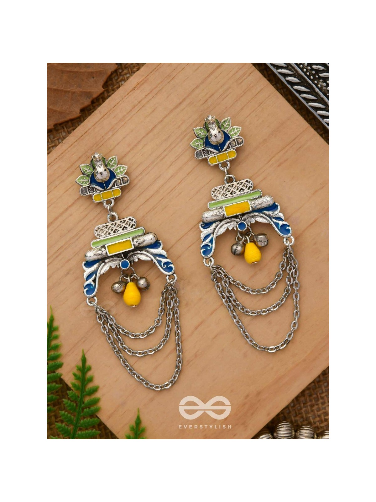 The Peacock Pride - Enamelled Oxidised Earrings