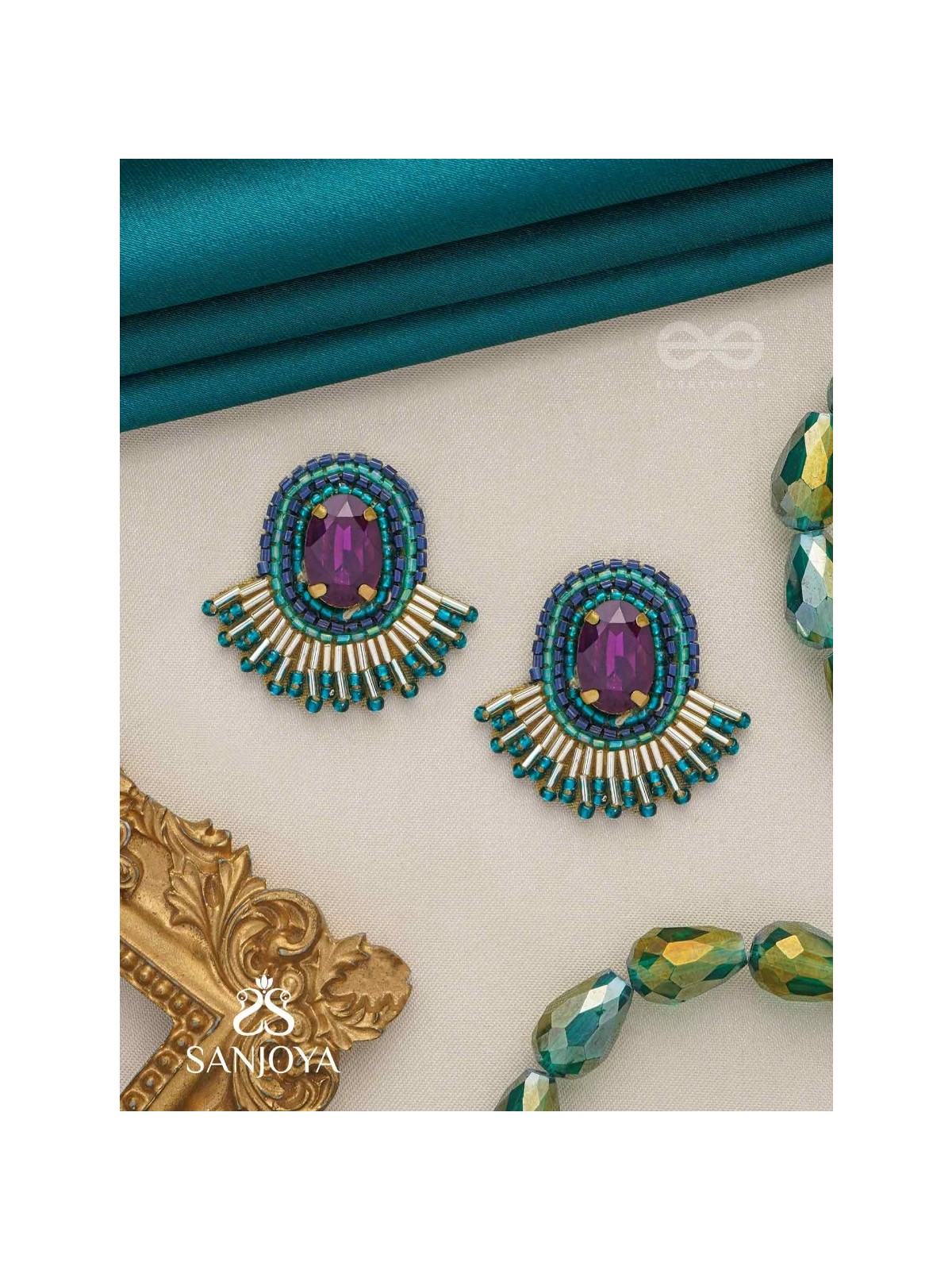 Abdimat -The Twilight  Radiance - Stone And Cutdana Hand Embroidered Earrings