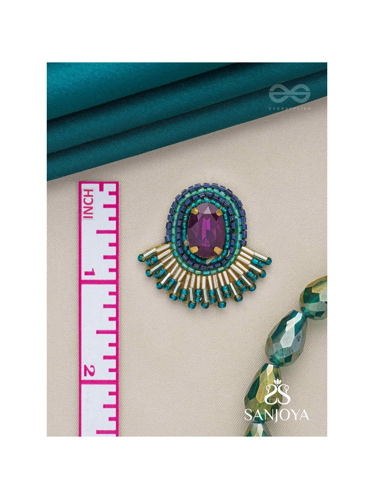 Abdimat -The Twilight  Radiance - Stone And Cutdana Hand Embroidered Earrings