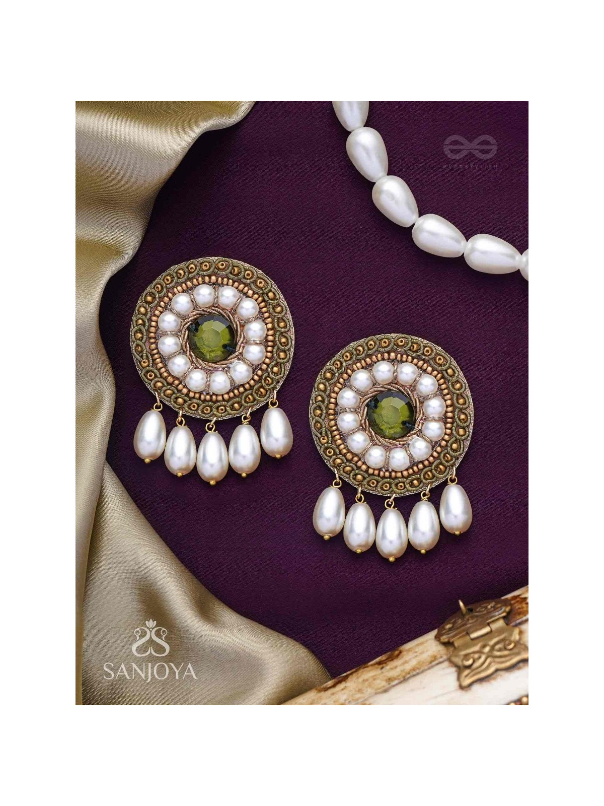 Harisaya - The Glowing Mirage - Beads And Stone Hand Embroidered Earrings