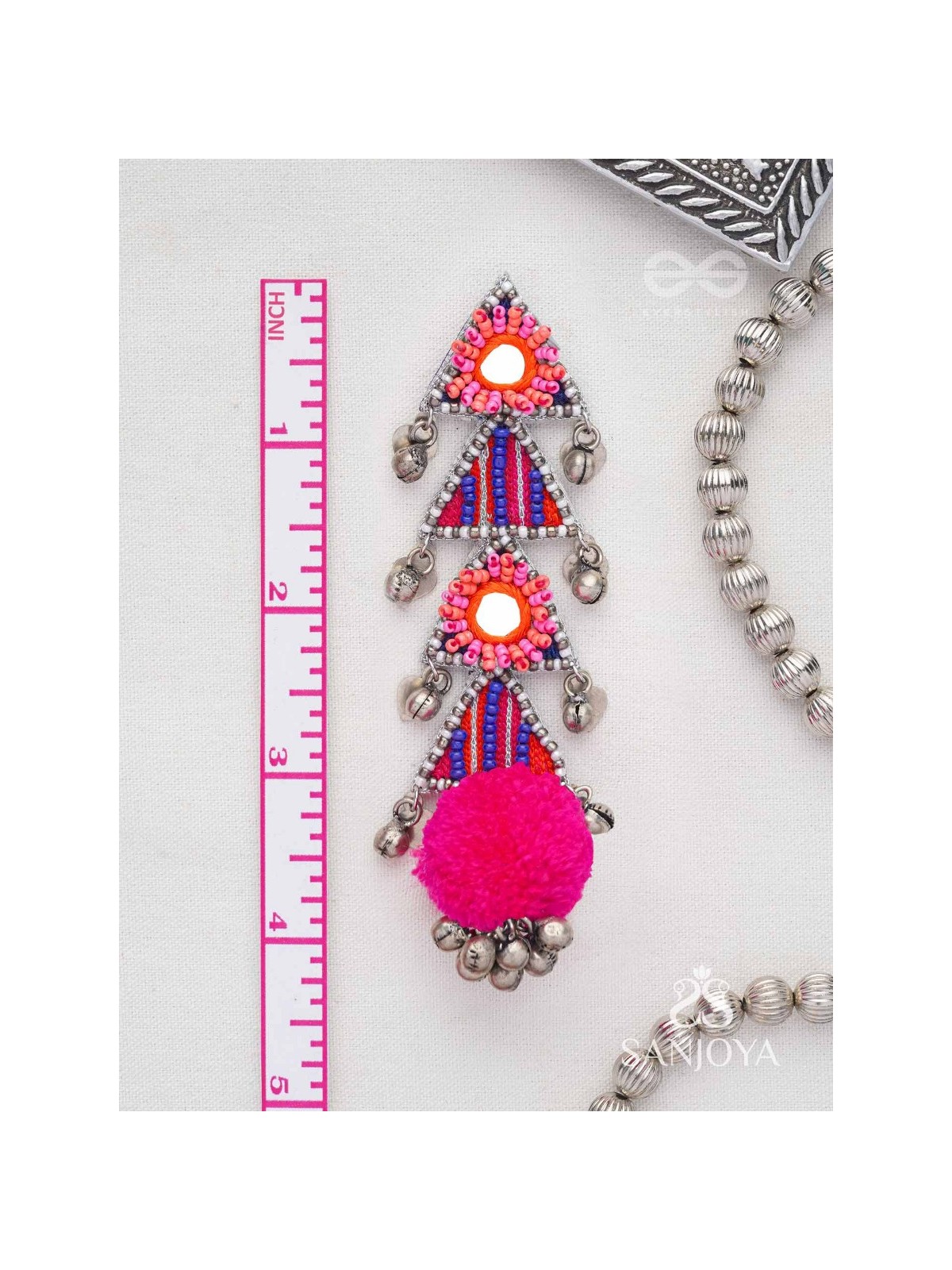 Ucchraya - The Melodic Treasures - Mirror, Resham And Beads Hand Embroidered Oxidised Earrings