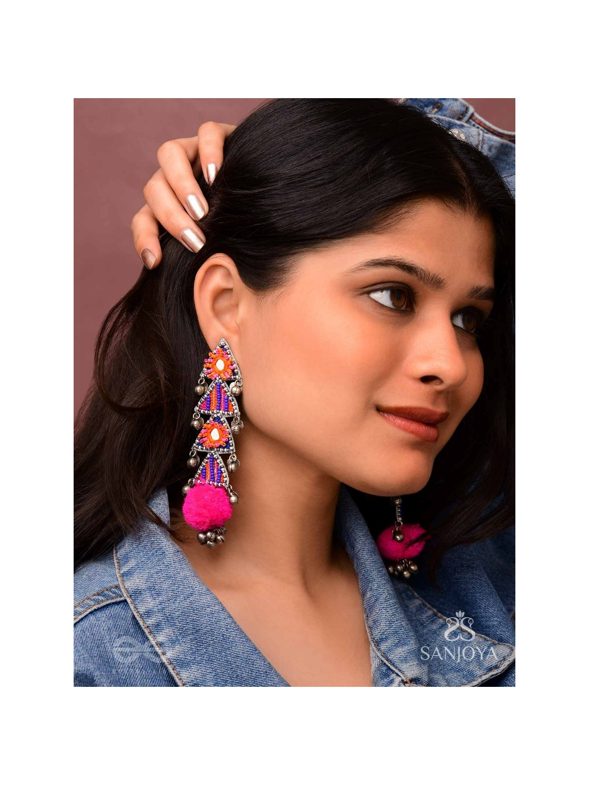 Ucchraya - The Melodic Treasures - Mirror, Resham And Beads Hand Embroidered Oxidised Earrings