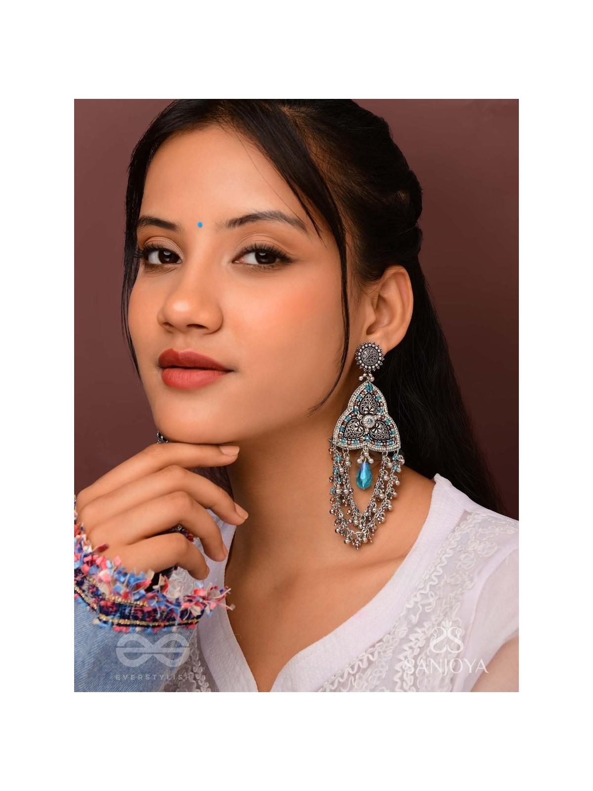 Prakirtih- The Euphoric Celebrations- Beads And Glass Drops Hand Embroidered Oxidised Earrings
