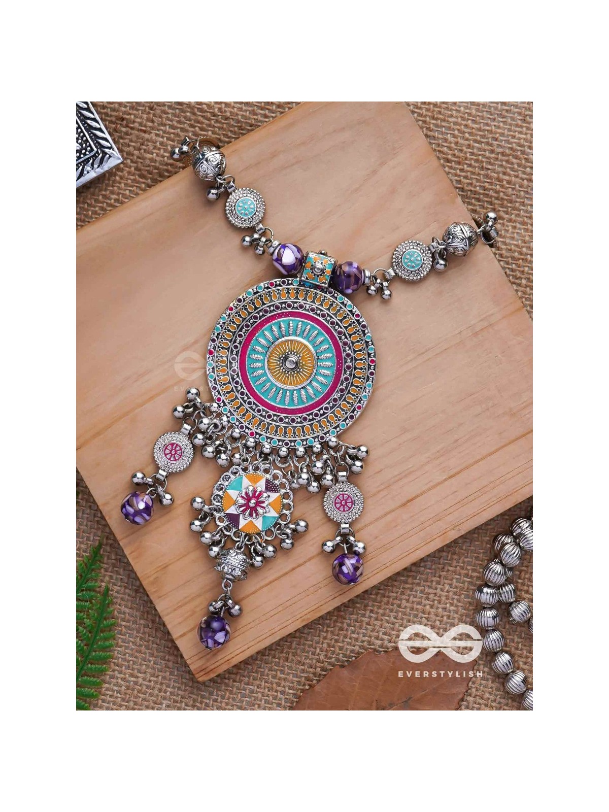 The Hypnotising Circles- Enamelled Oxidised Neckpiece