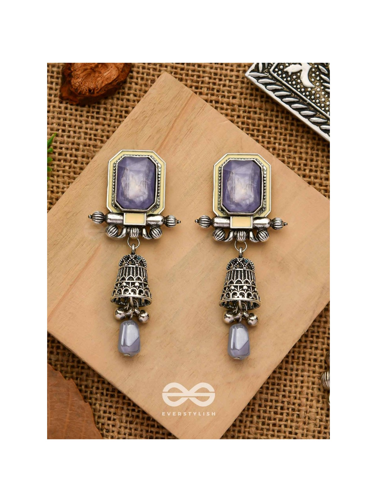 The Lilac Clouds- Oxidised Embellished Earrings