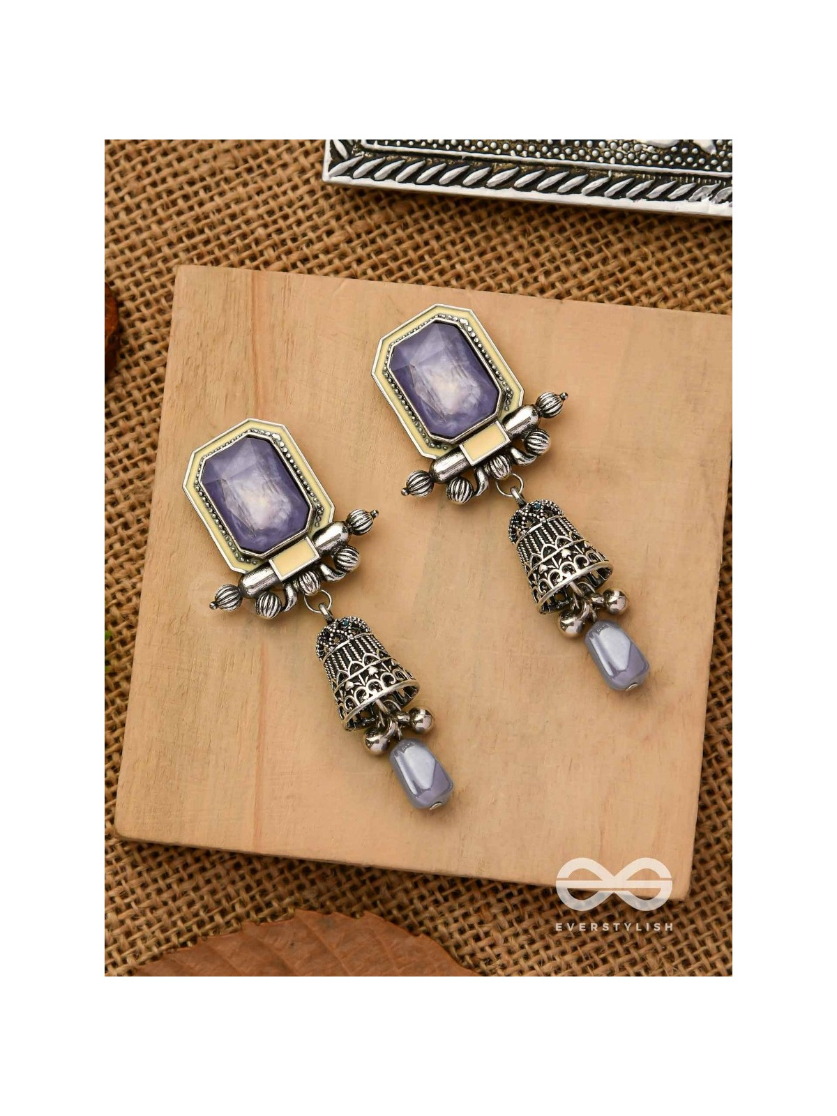 The Lilac Clouds- Oxidised Embellished Earrings