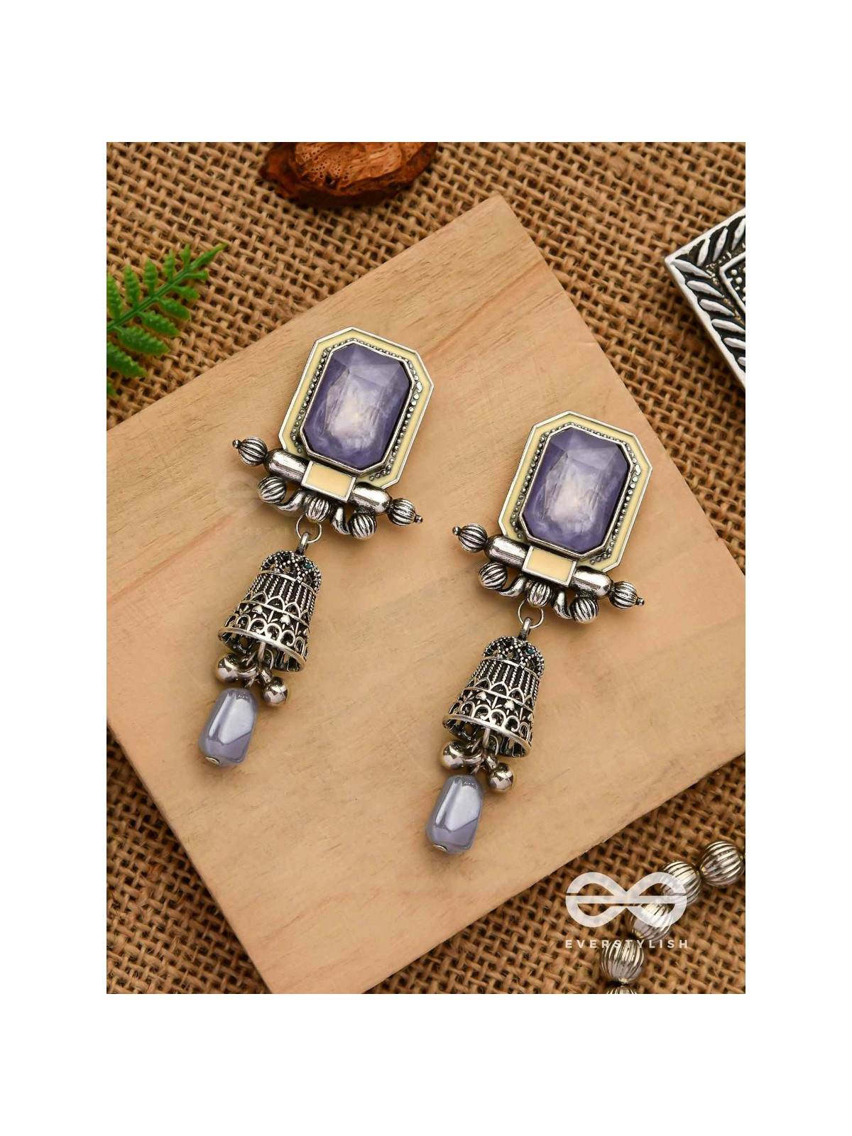 The Lilac Clouds- Oxidised Embellished Earrings
