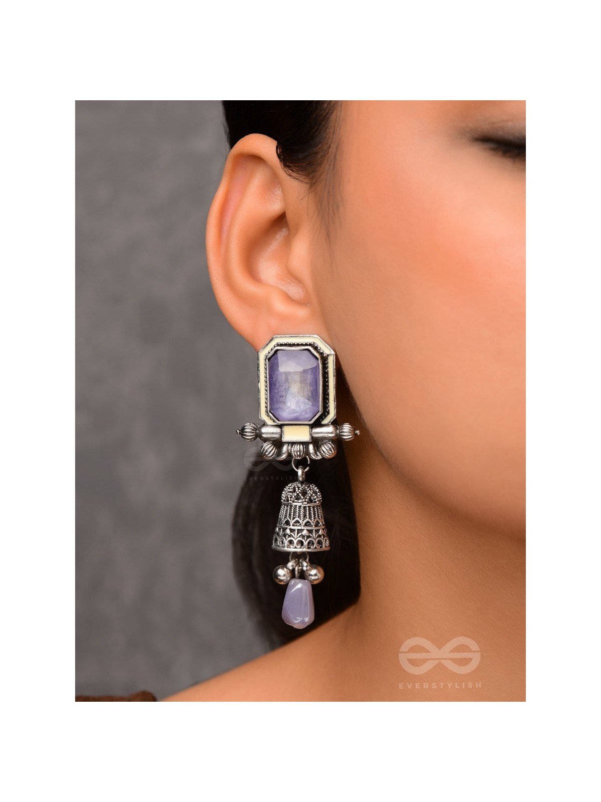 The Lilac Clouds- Oxidised Embellished Earrings