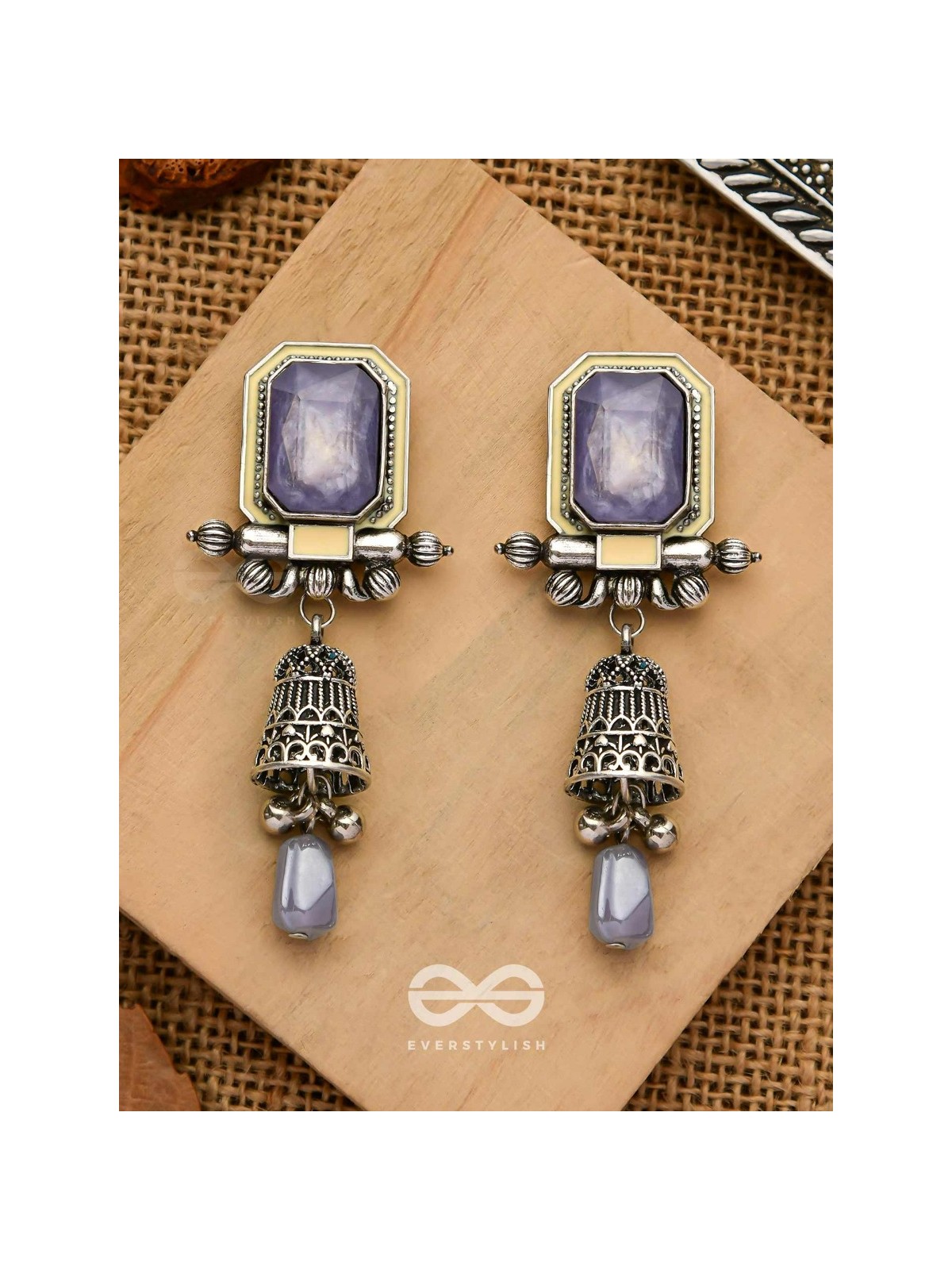 The Lilac Clouds- Oxidised Embellished Earrings