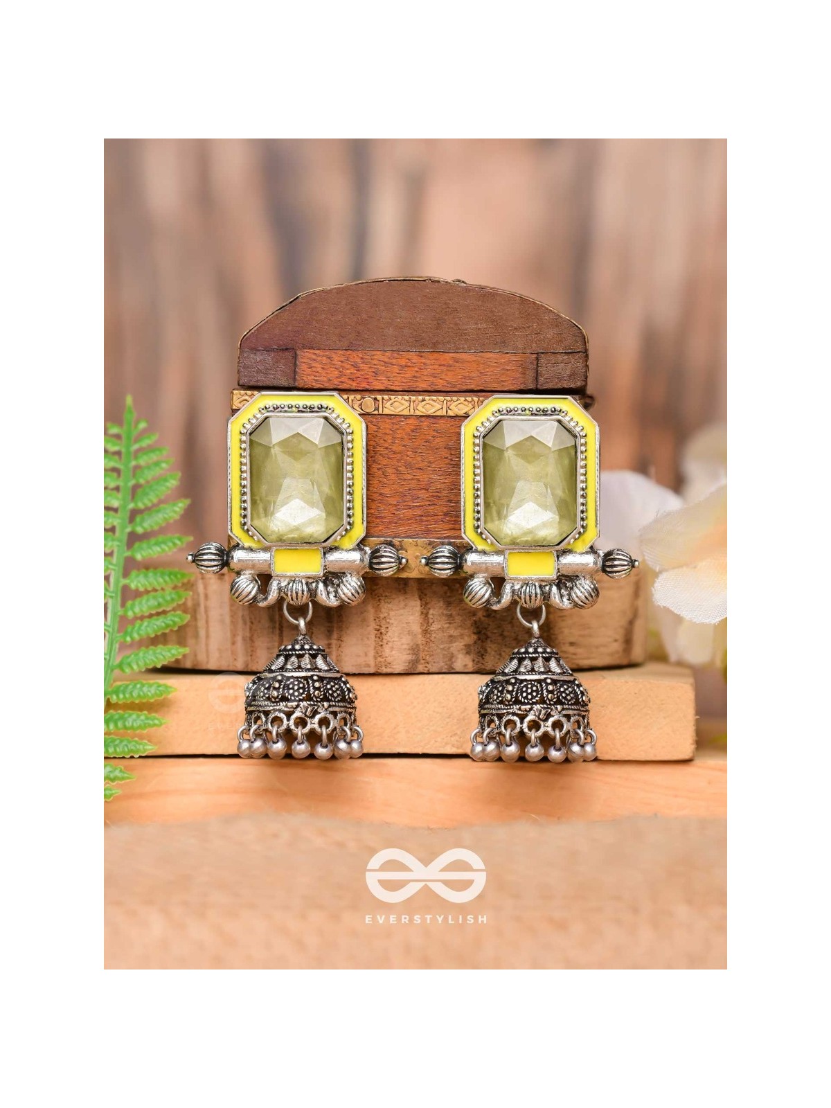 The Green Dahlia - Enamelled Oxidised Jhumka Earrings