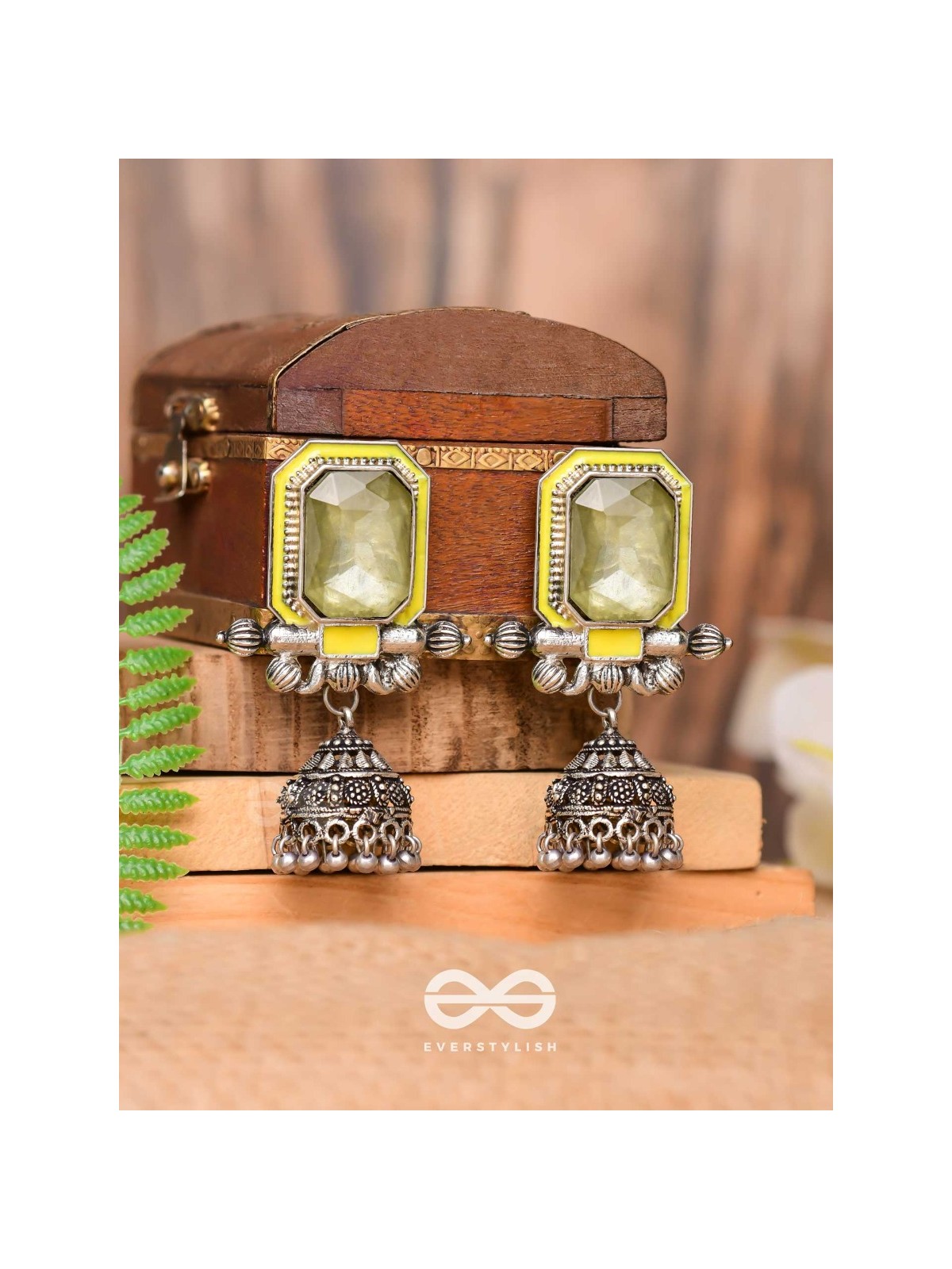 The Green Dahlia - Enamelled Oxidised Jhumka Earrings